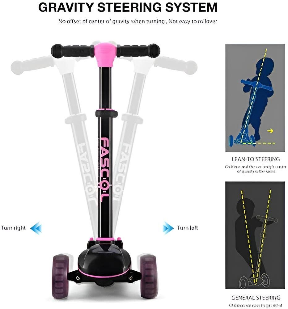 Diyarts Dreiradscooter, Sicher, Verstellbar, Stabil, LED-Blinkrädern und Effektiver Bremse