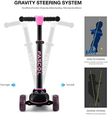 Diyarts Dreiradscooter, Sicher, Verstellbar, Stabil, LED-Blinkrädern und Effektiver Bremse