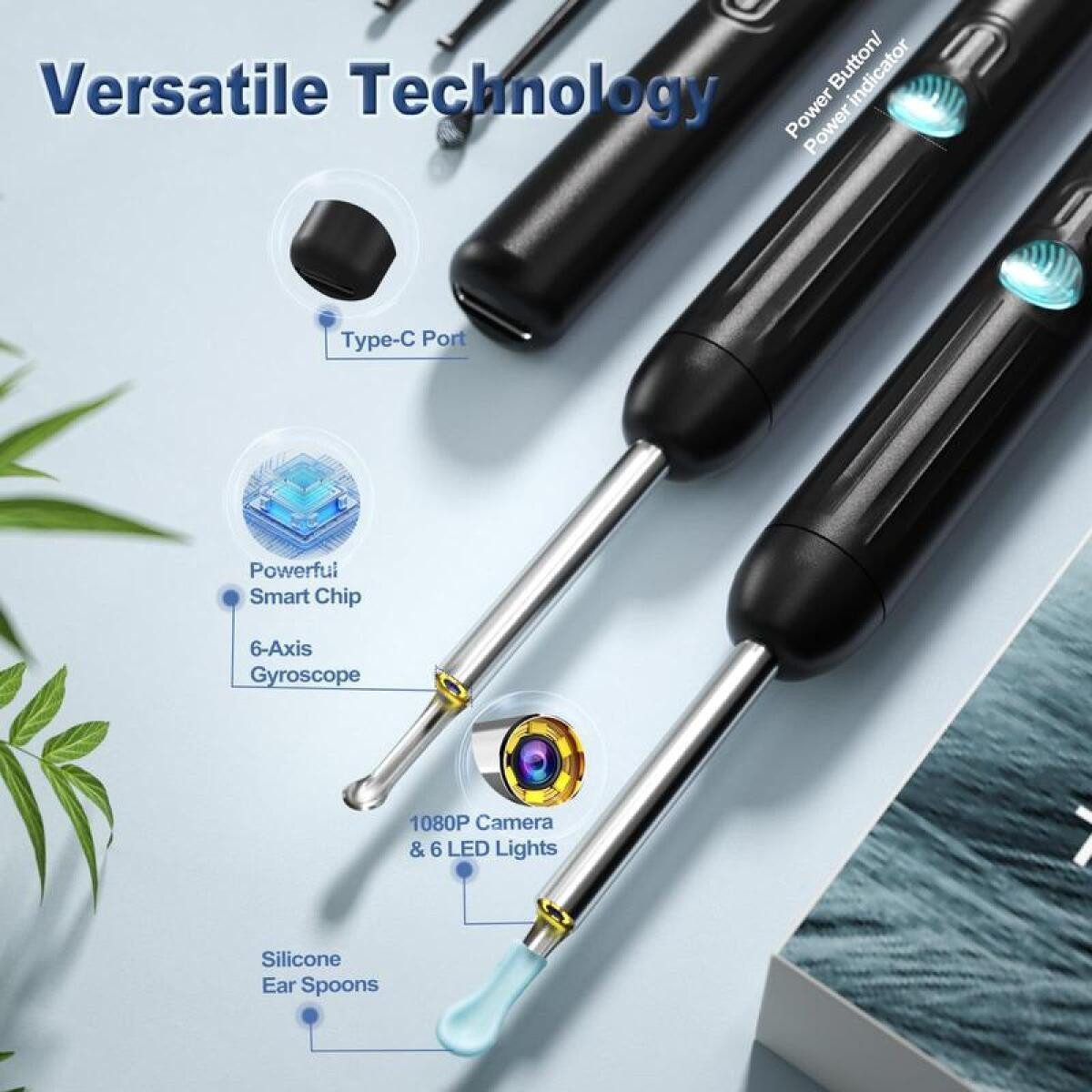 FELIXLEO Ohrenreiniger Silikon Ohrreiniger mit 1296P HD Kamera Ohrenschmalzentfernung, 1-tlg.