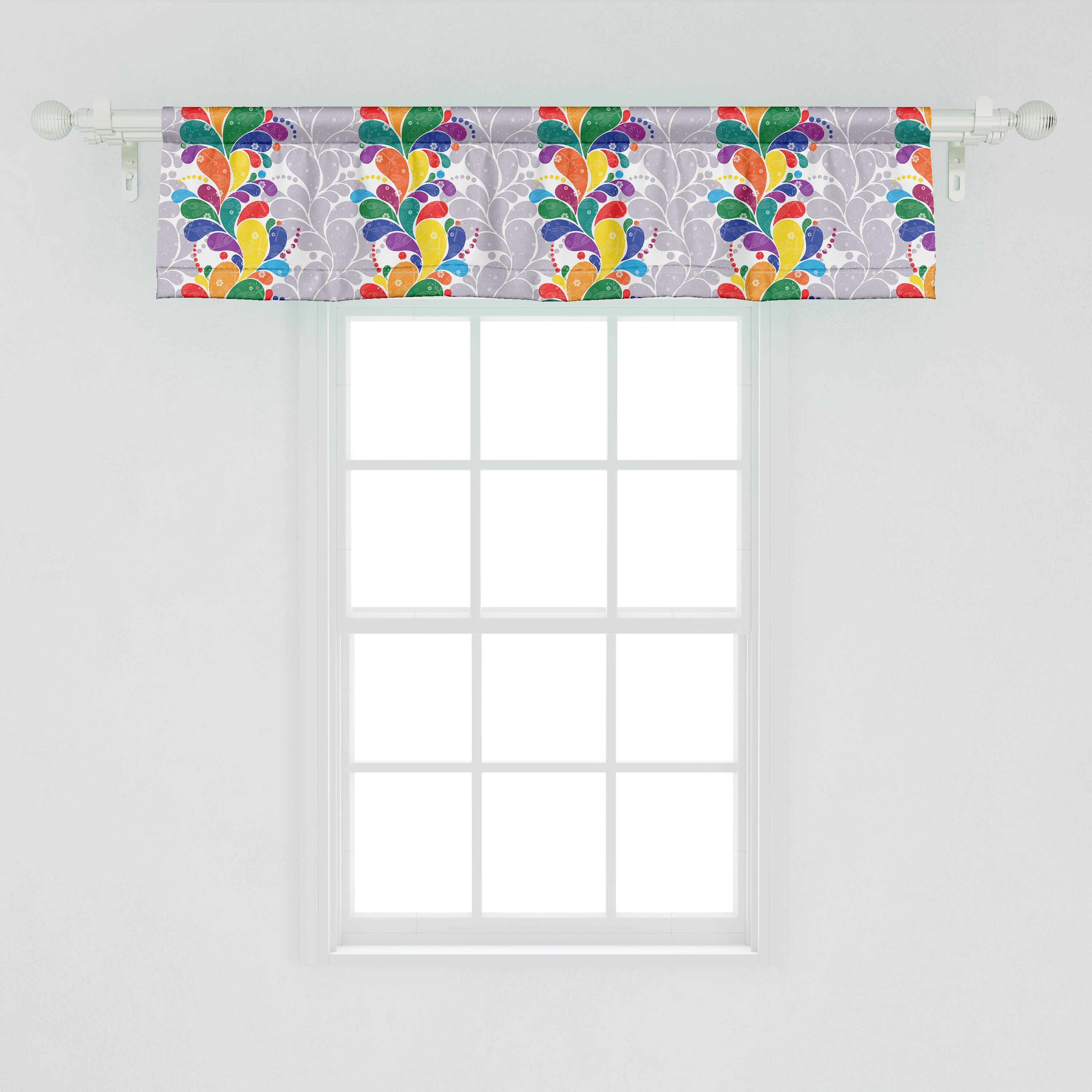 Scheibengardine Vorhang Volant für Dekor Regenbogen Küche mit Schlafzimmer Abakuhaus, Bunt Kunst Moderne Stangentasche, Microfaser, Paisley