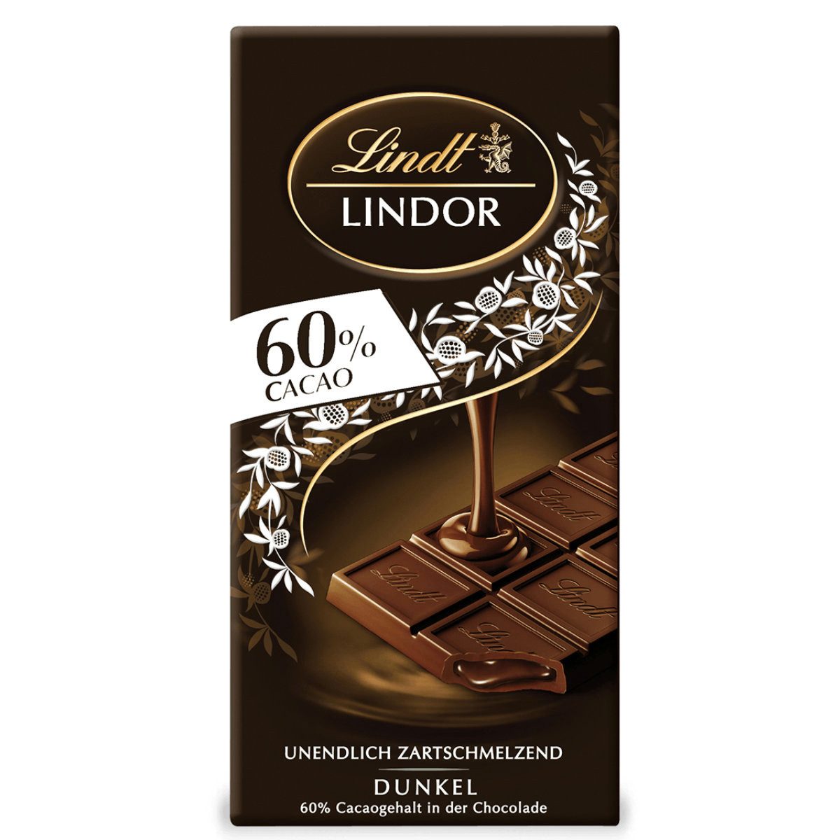 LINDT Schokolade, Lindt Lindor 60 Prozent Cacao Dunkle Schokolade 100g 10er Pack