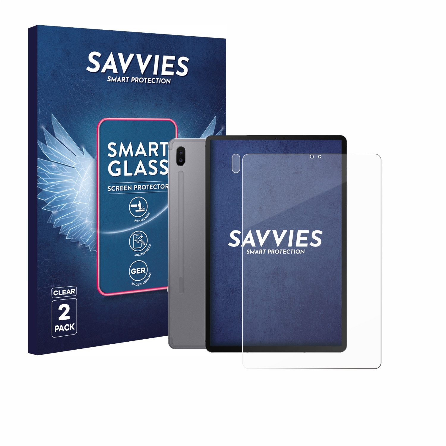 Savvies Displayschutzglas Schutzglas Panzer für Samsung Galaxy Tab S6 2020 (Display+Kamera), 2 Stück, Schutzfolie Display Schutz Glas Folie klar
