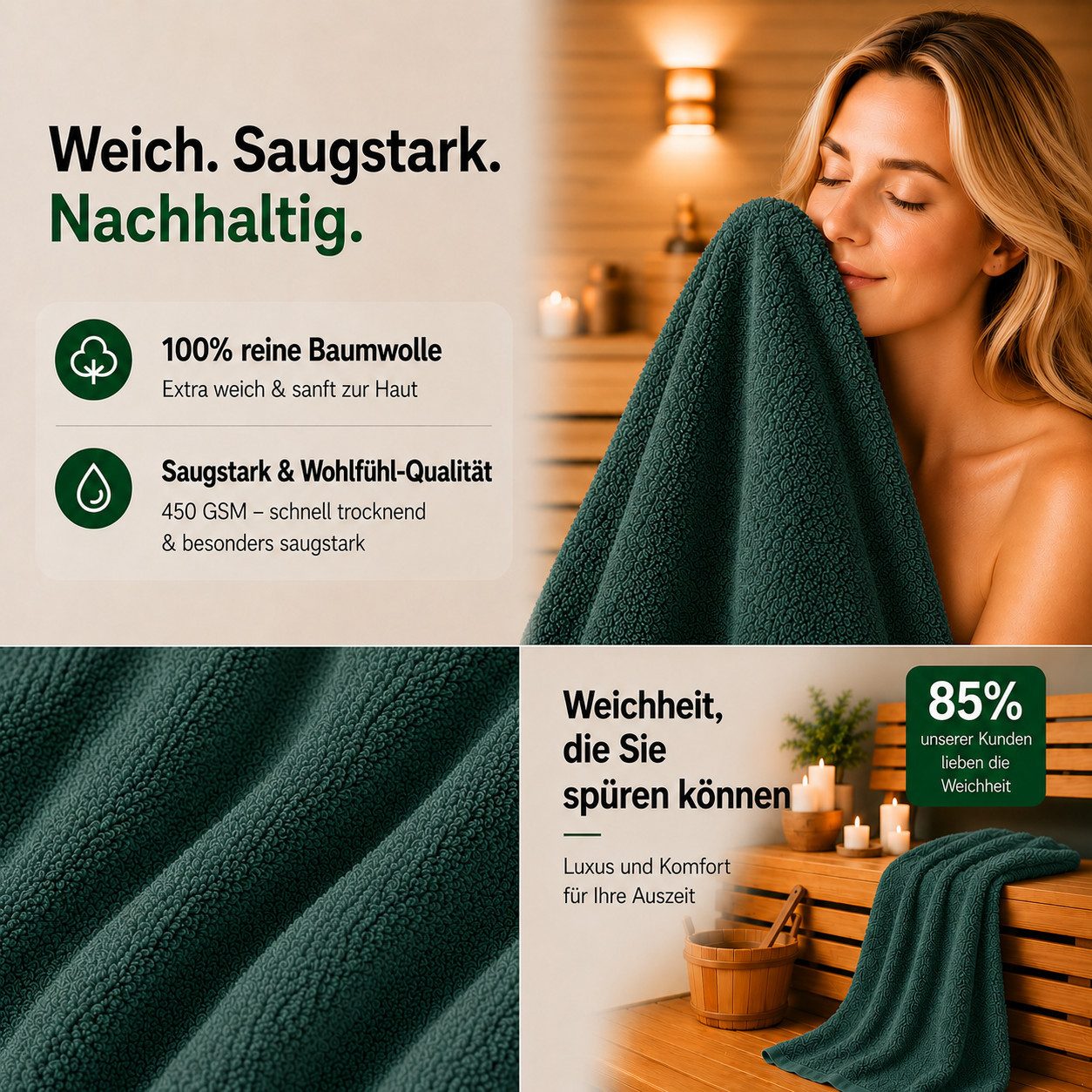 Komfortec Saunatuch 2er Set extra Große - Premium Badetuch - 80x200 XXL, Frottee (2-St), extra Große, 100% Baumwolle, Weich, Schnelltrocknend – Bild 5 von 5