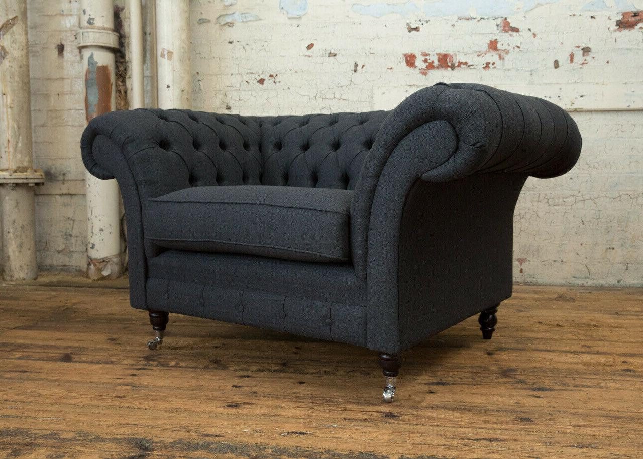 Xlmoebel Chesterfield-Sofa Schwarzes Design-Sofa mit Polsterung, 1,5-Sitzer, Chesterfield-Stil -, Hergestellt in Europa