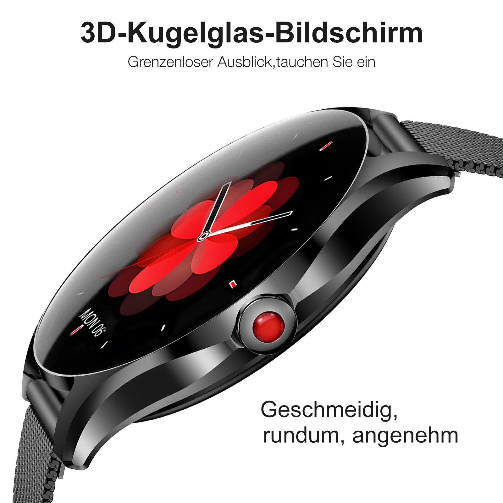 Sytifro Smartwatch Damen, 3D-Kugelglas, AMOLED Always-On, 300 mAh (7 Tage) Smartwatch (1.32" cm) Zwei Armbänder, Ultra High Quality Exquisite Damenuhr. Bluetooth 5.3 Sport uhr, IP67 wasserdicht Fitness Tracker Damen. Gesundheits Uhr mit Schrittzähler, Herzfrequenz und Bluts, verfügbar für Android 4.4+ / iOS 10.0+
