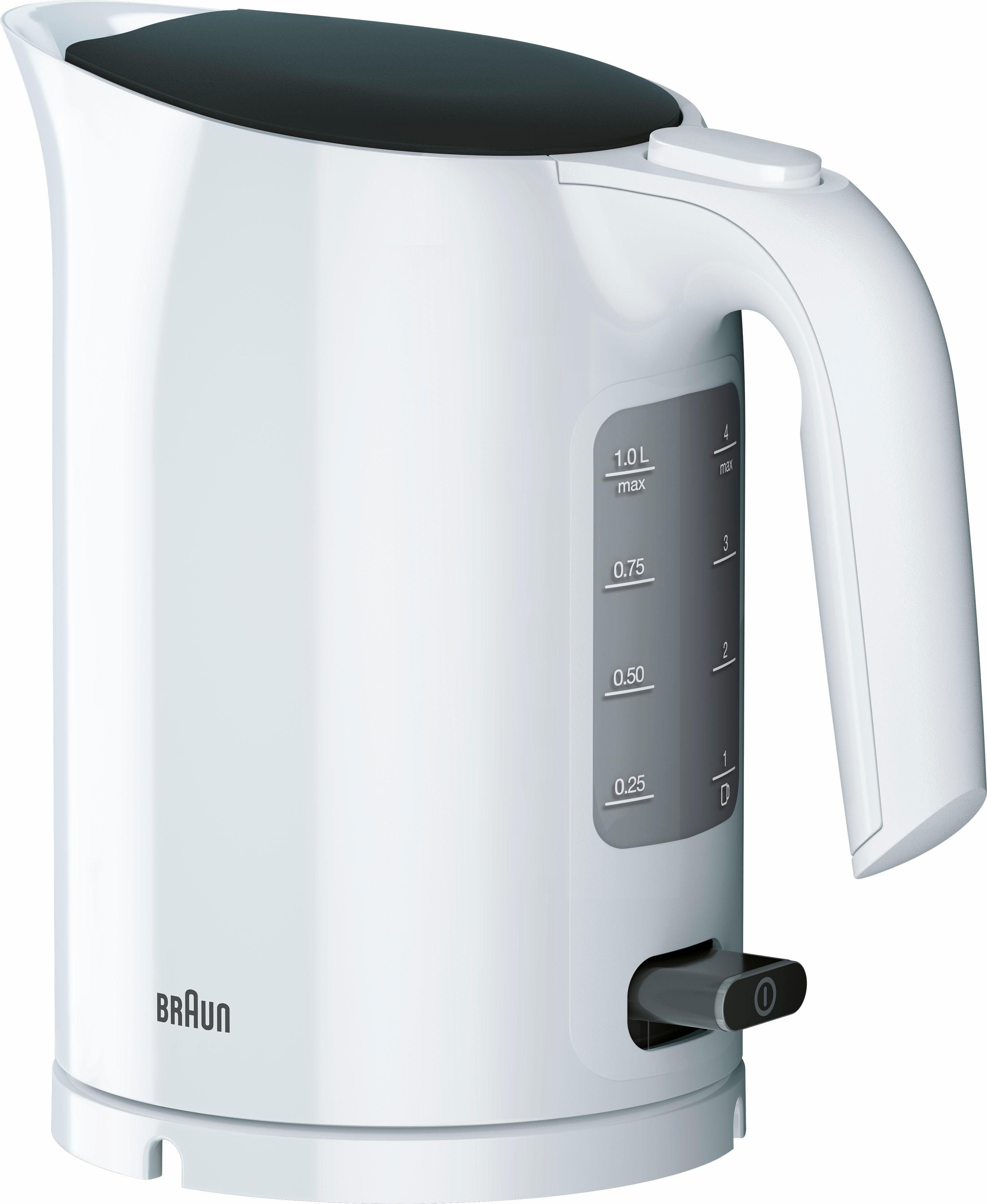Braun Wasserkocher PurEase WK 3000 WH - 1,0 L, Schnellkochsystem, Anti-Kalk Filter, 1 l, 2200 W, 2.200 W, Kocht 200 ml in 45 Sek., 360 Grad Heitzsockel