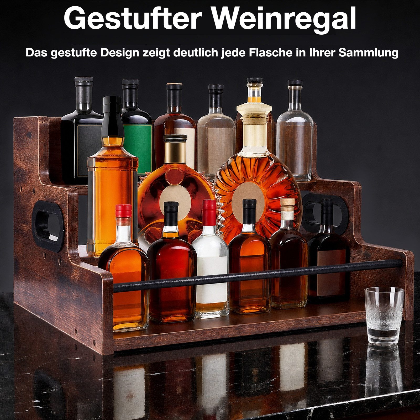 BlingBin Weinregal Bottle Display Shelf Wooden Wine Racks Liquor Cabinet Organizer, 1 Stück 1-tlg., Home Bar Shelf Stand Liquor Whiskey, Spirits for Party, Syrup, Coffee