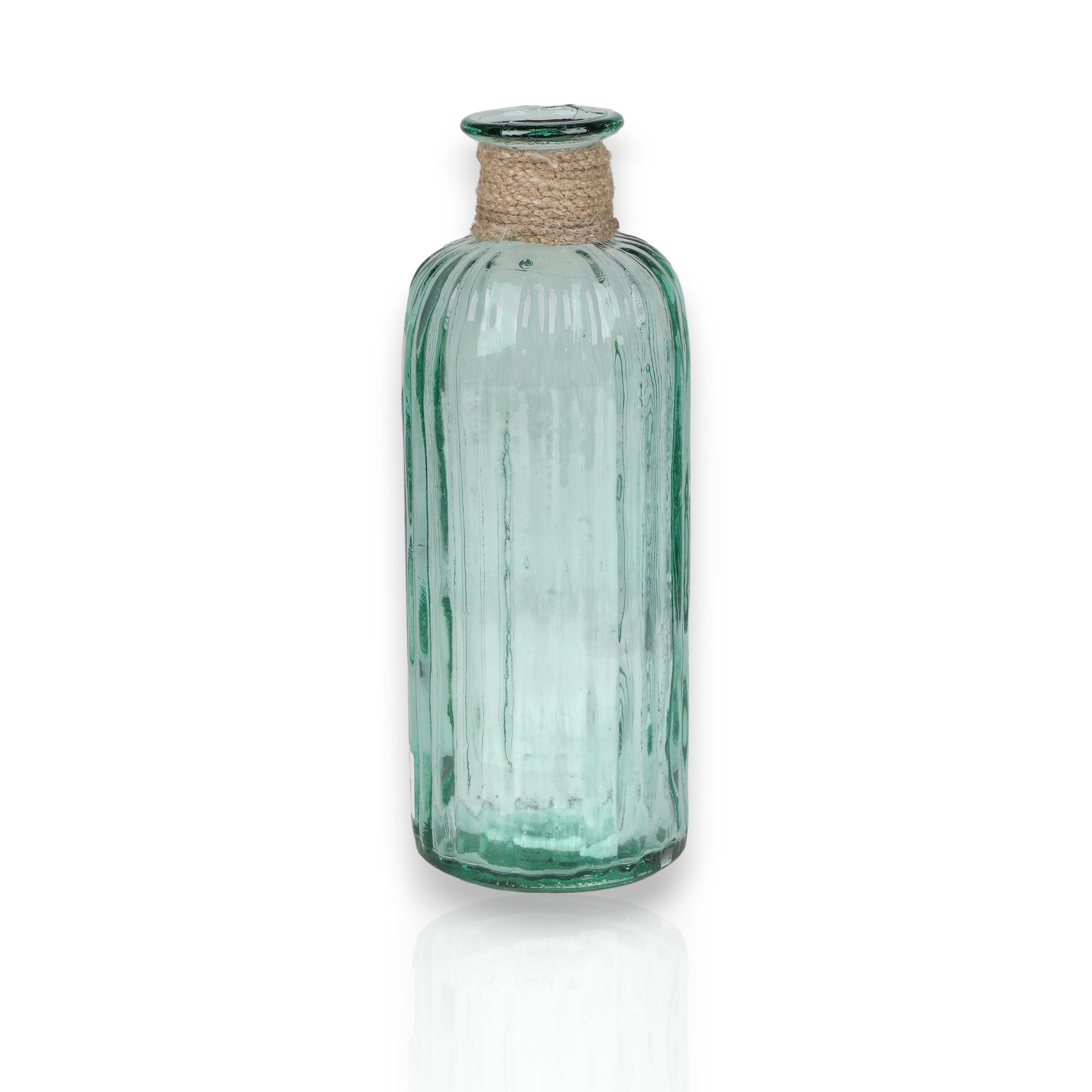 WestCraft Tischvase Flaschenvase SOPHIE aus recyceltem Glas, grün, Bottle Vase, Dekovase aus Grünglas mit Jute-Seil – in verschiedenen Größen