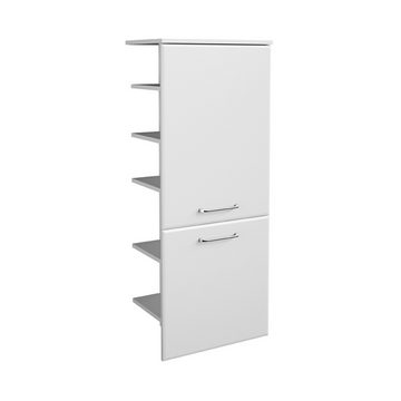 Lomadox Badmöbel-Set QUEBEC-66, (Spar-Set, 3-St), Badezimmer Set mit Glaswaschbecken in weiß Hochglanz 145/200/44,5 cm