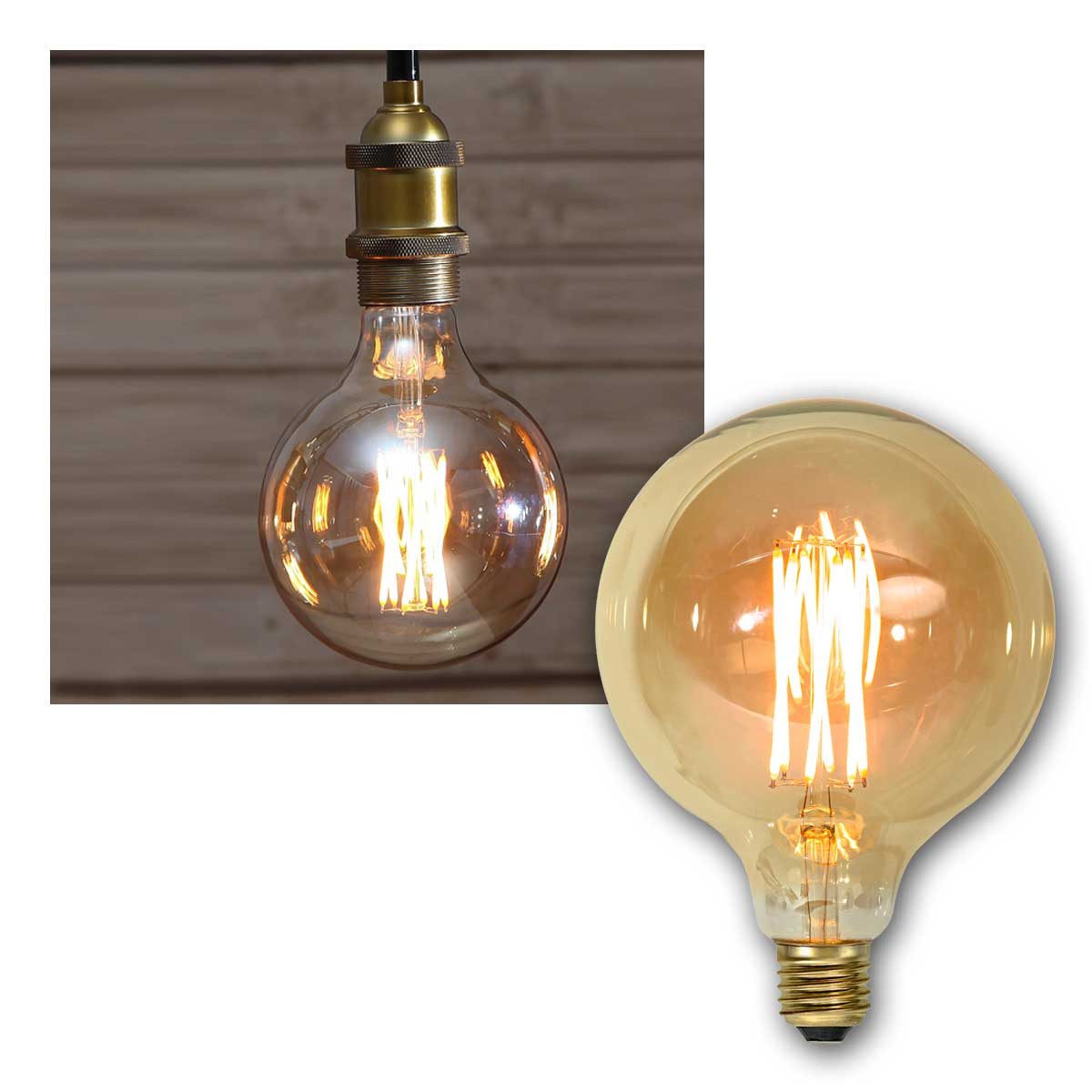 STAR TRADING LED-Leuchtmittel E27 LED Birne VINTAGE Filament Kugel Ø125mm 240lm, goldenweiß,warmweiß