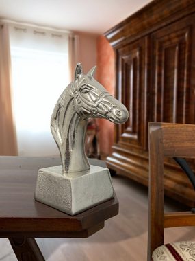 Aubaho Dekofigur Skulptur Pferd 19cm Büste Pferdekopf Statue Figur Aluminium Antik-Stil
