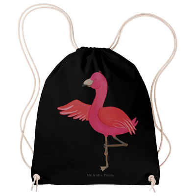 Mr. & Mrs. Panda Sporttasche Flamingo Yoga - Schwarz - Geschenk, Sporttasche, Beutel, Yogapose, St (1-tlg), Umweltfreundlich