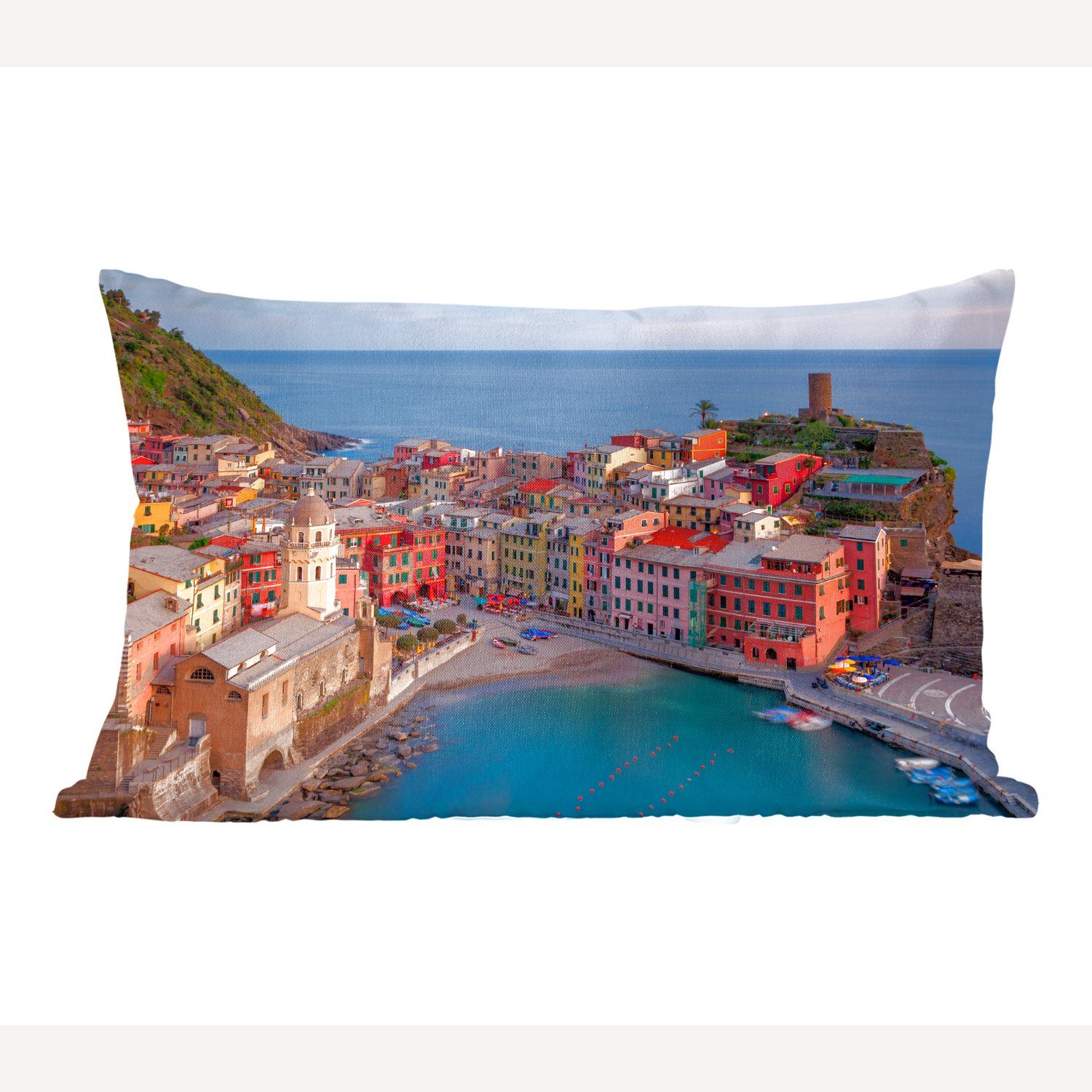 MuchoWow Dekokissen Blick auf die bunten Häuser von Vernazza in Cinque Terre, Wohzimmer Dekoration, Zierkissen, Dekokissen mit Füllung, Schlafzimmer