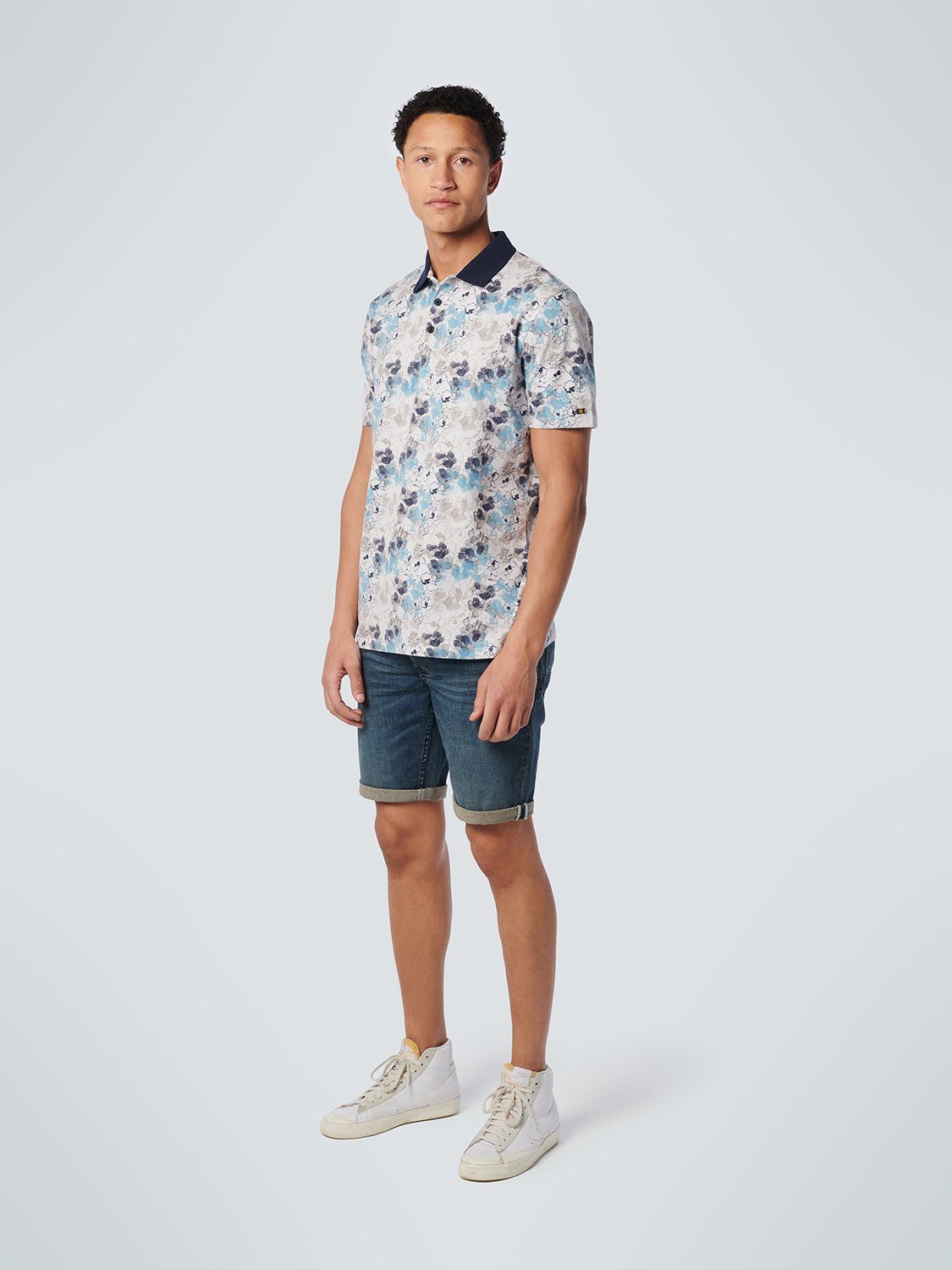 NO EXCESS Poloshirt Polo Pique (1-tlg) aqua Allover light Printed Stretch