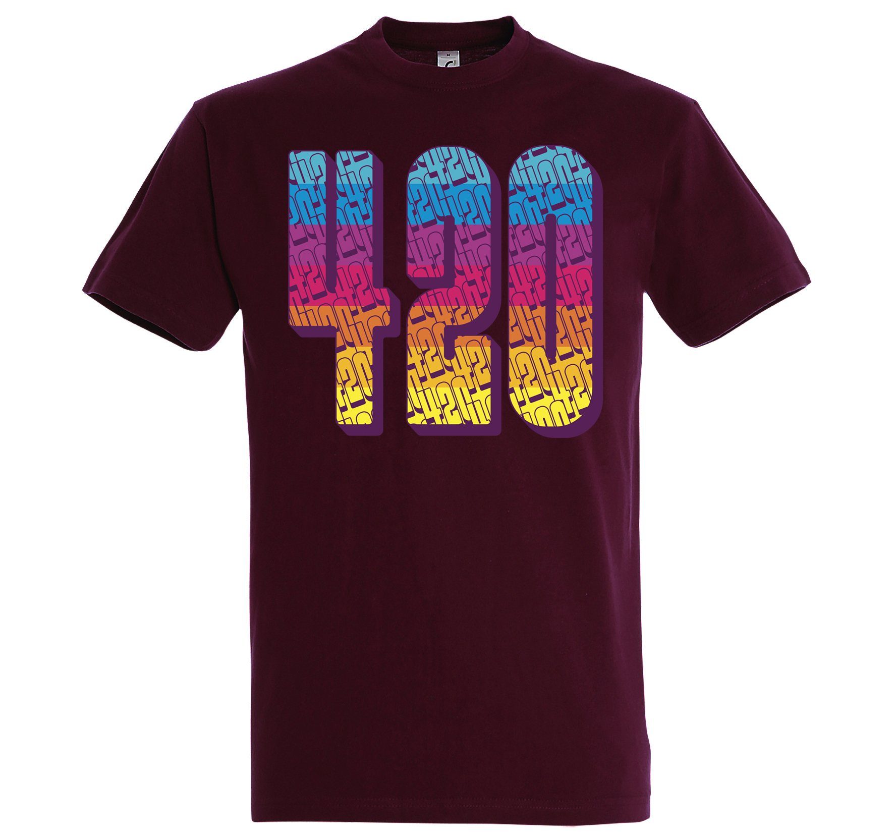 Youth Designz T-Shirt 420 Regenbogen Burgund Herren T-Shirt Trendigem Frontdruck mit