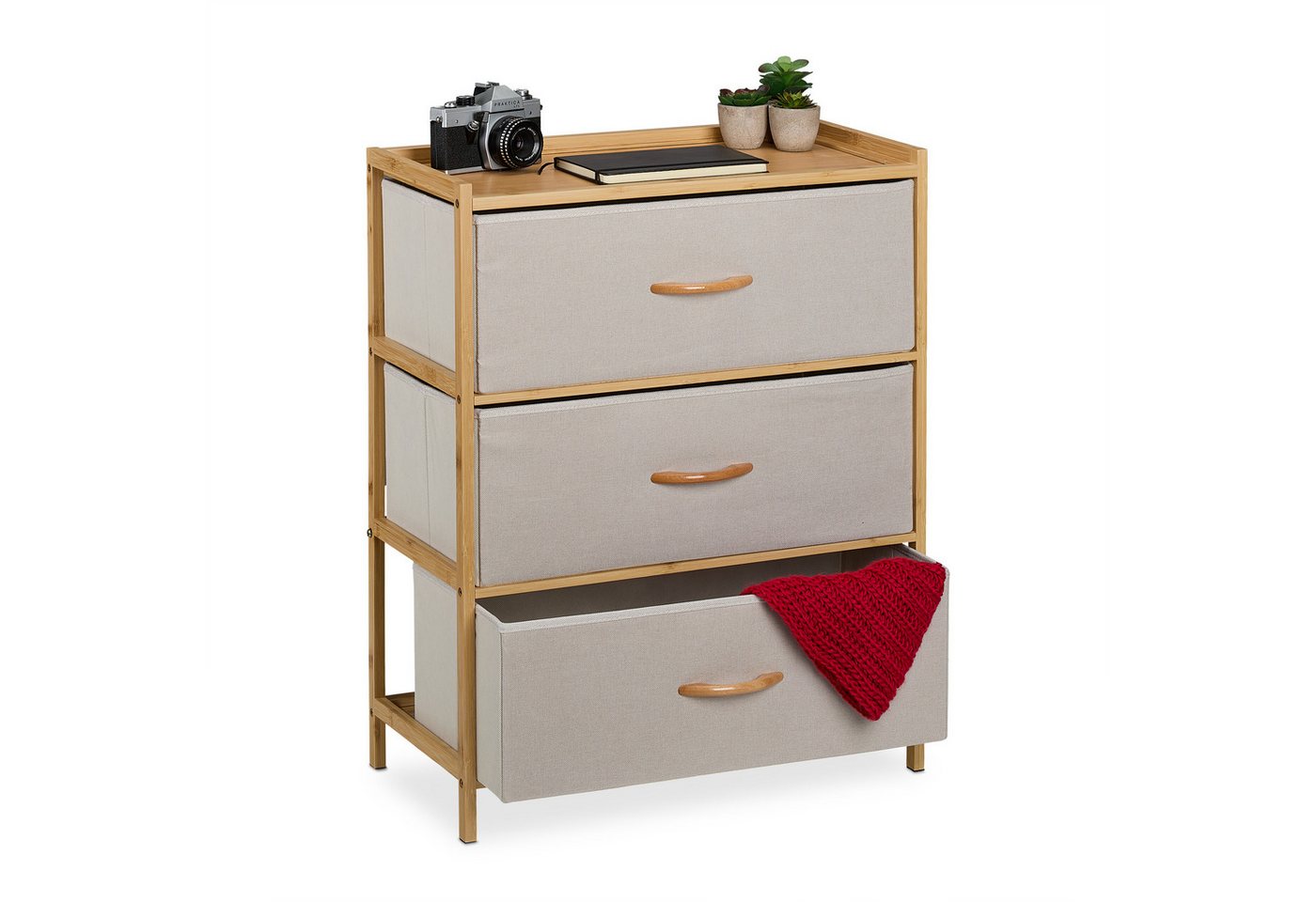 relaxdays Kommode Bambus Kommode 3 Schubladen (1 St), Beige