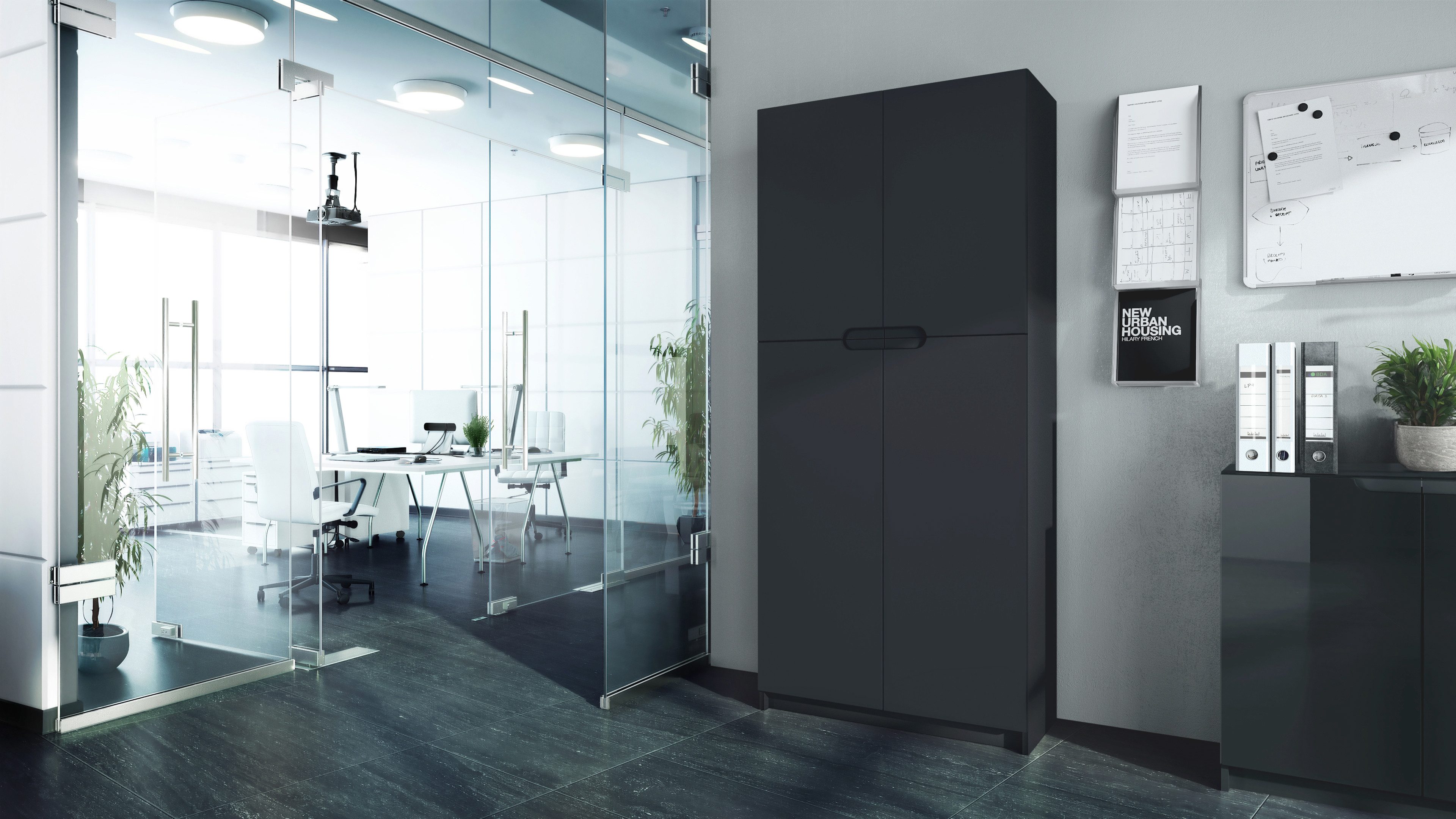 Vladon Aktenschrank Logan (Aktenschrank, mit 5 Fächern und 4 Türen) Schwarz günstig online kaufen