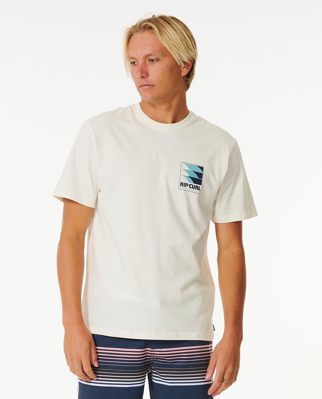 Rip Curl Print-Shirt Kurzärmeliges Surf Revival Line Up T-Shirt bone | T-Shirts