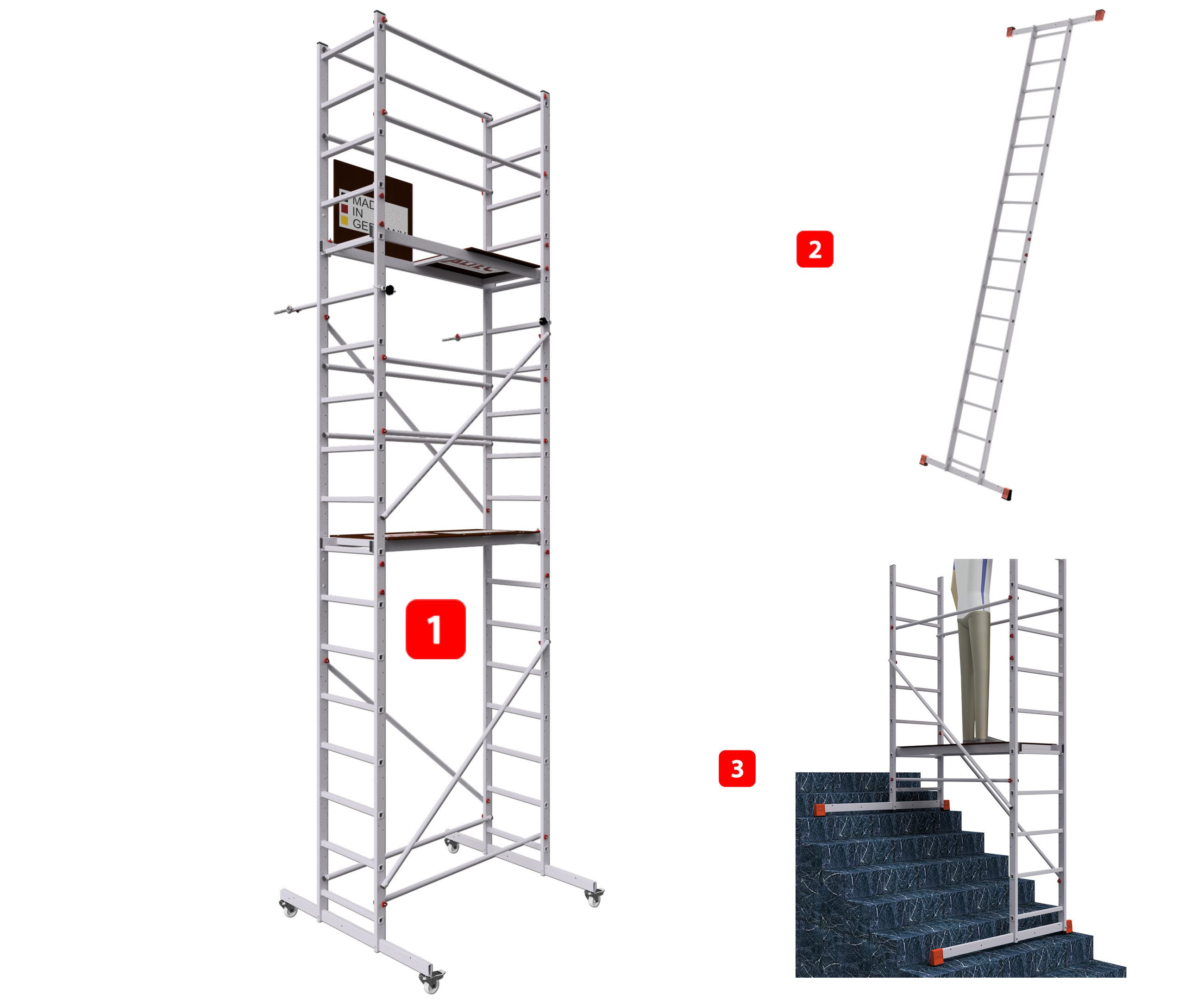ALTEC Aluminium Fahrgerüst AluCombine® 3.0, Alu Fahrgerüst mit 4 Laufrollen & Wandanker, maximale Arbeitshöhe 7 Meter