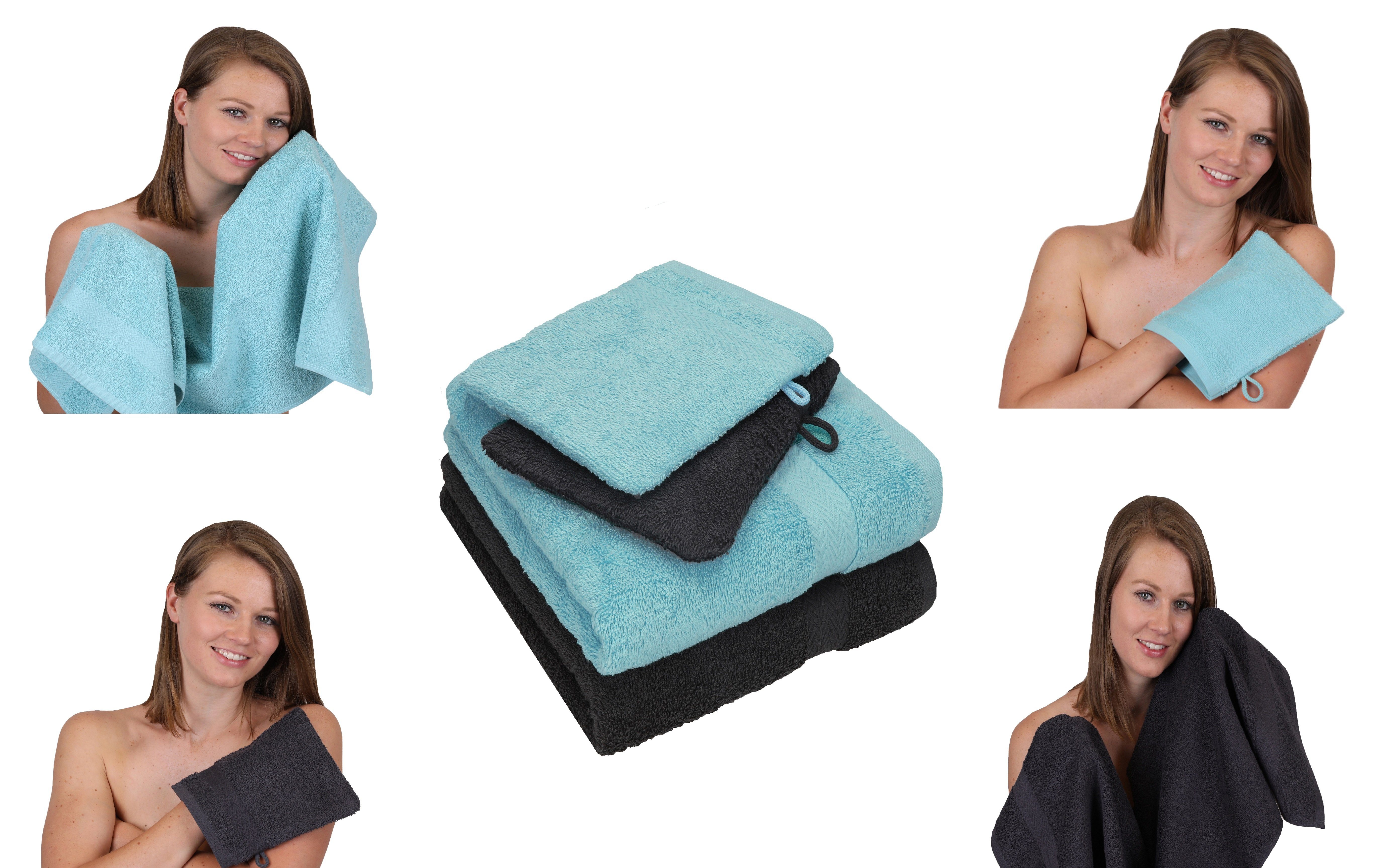 Betz Handtuch Pack tlg. graphit 100% 100% Handtuch Waschhandschuhe, Baumwolle Handtücher - Set 2 Baumwolle Set 4 HAPPY 2 grau ocean