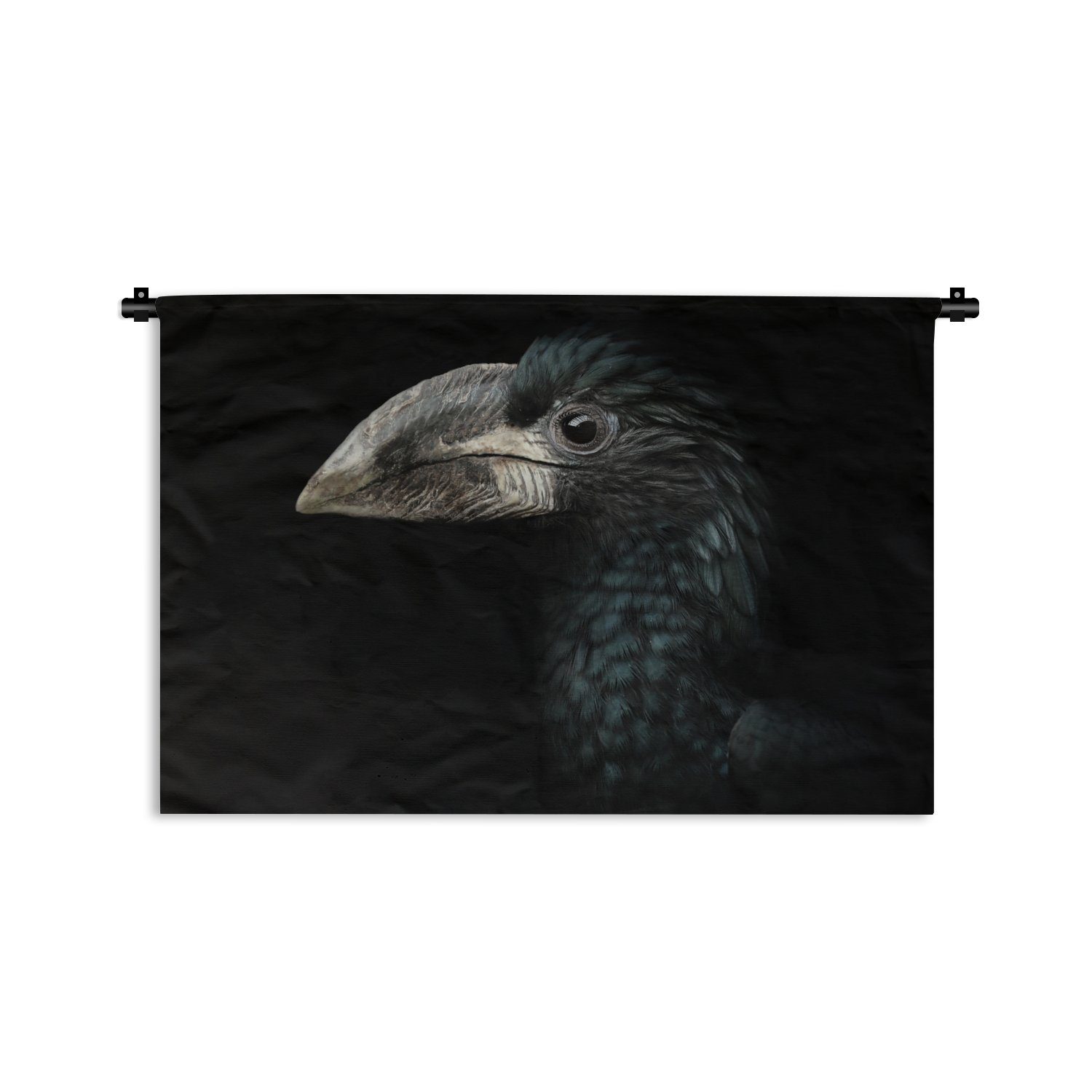 Tiere, Schwarz Porträt - - Kleid, Wanddekoobjekt Kinderzimmer Wohnzimmer, Hornvogel MuchoWow - Wanddeko - Schlafzimmer, Vogel Wandbehang, für