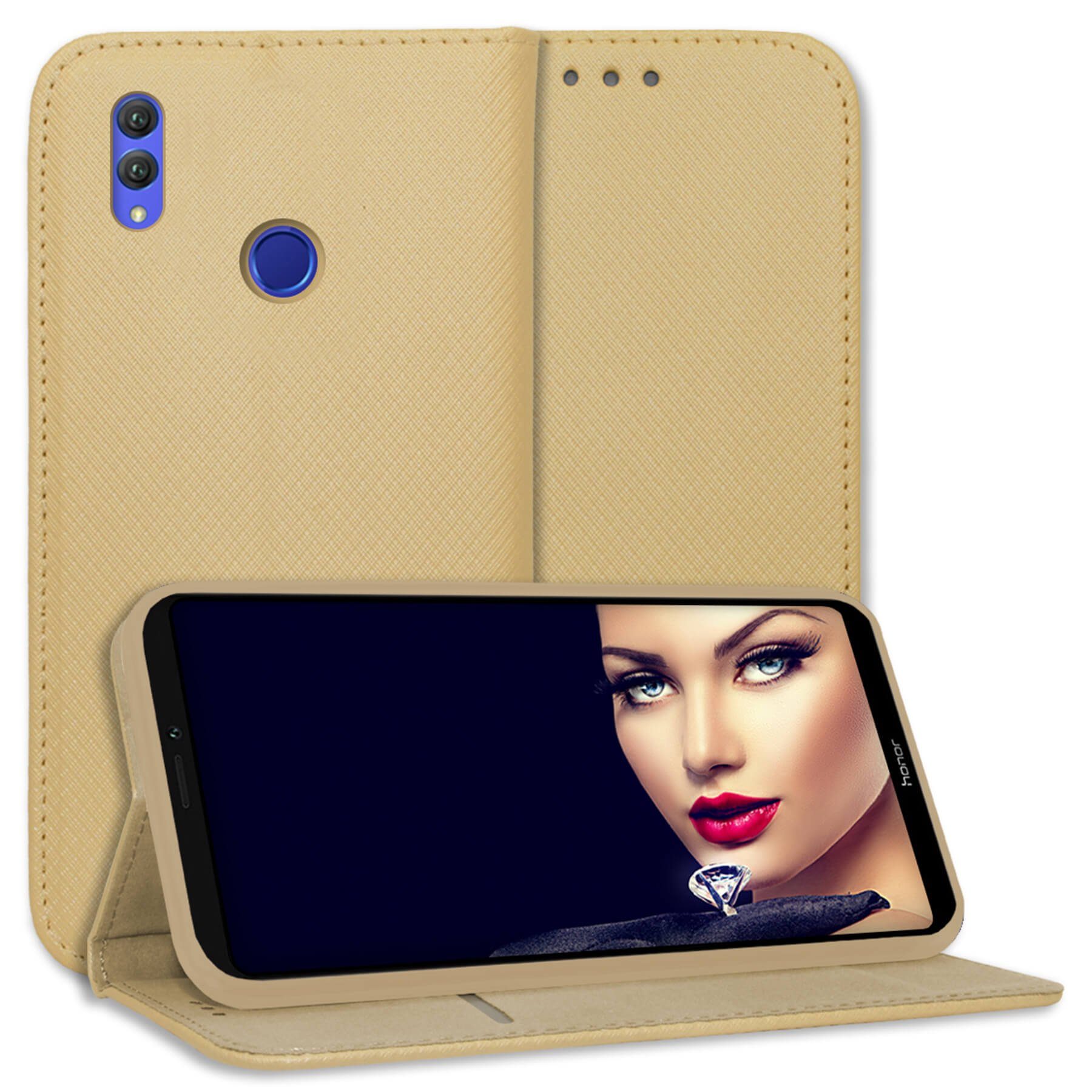 mtb more energy Smartphone-Hülle Smart Magnet für Honor Note 10, Gold, Bookstyle Klapphülle Cover Wallet Case aus Kunstleder