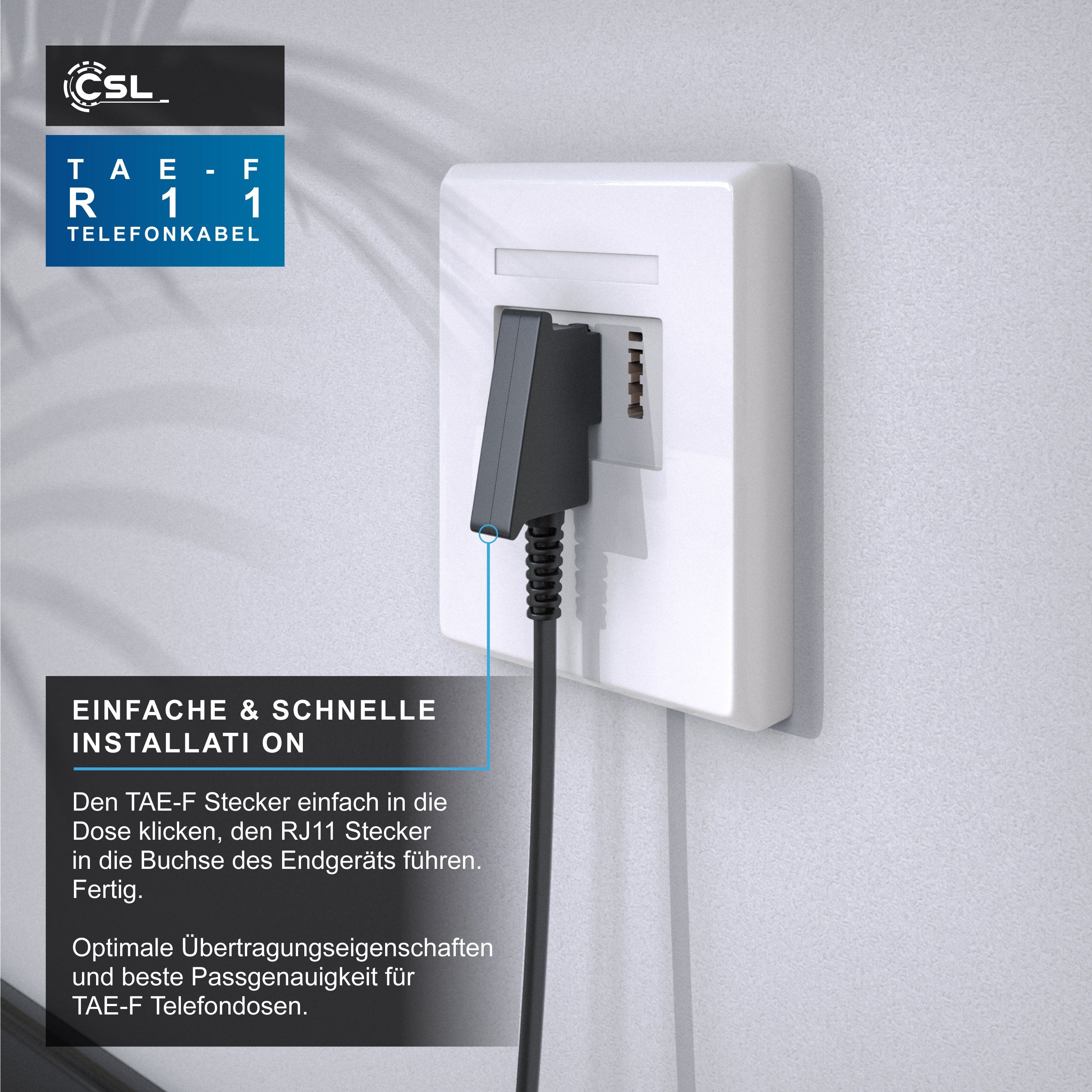 CSL Telefonkabel, TAE-F, RJ-11 (50 cm), Flachkabel TAEF Telefondose zu Telefon Fax Anrufbeantworter flach 0,5m