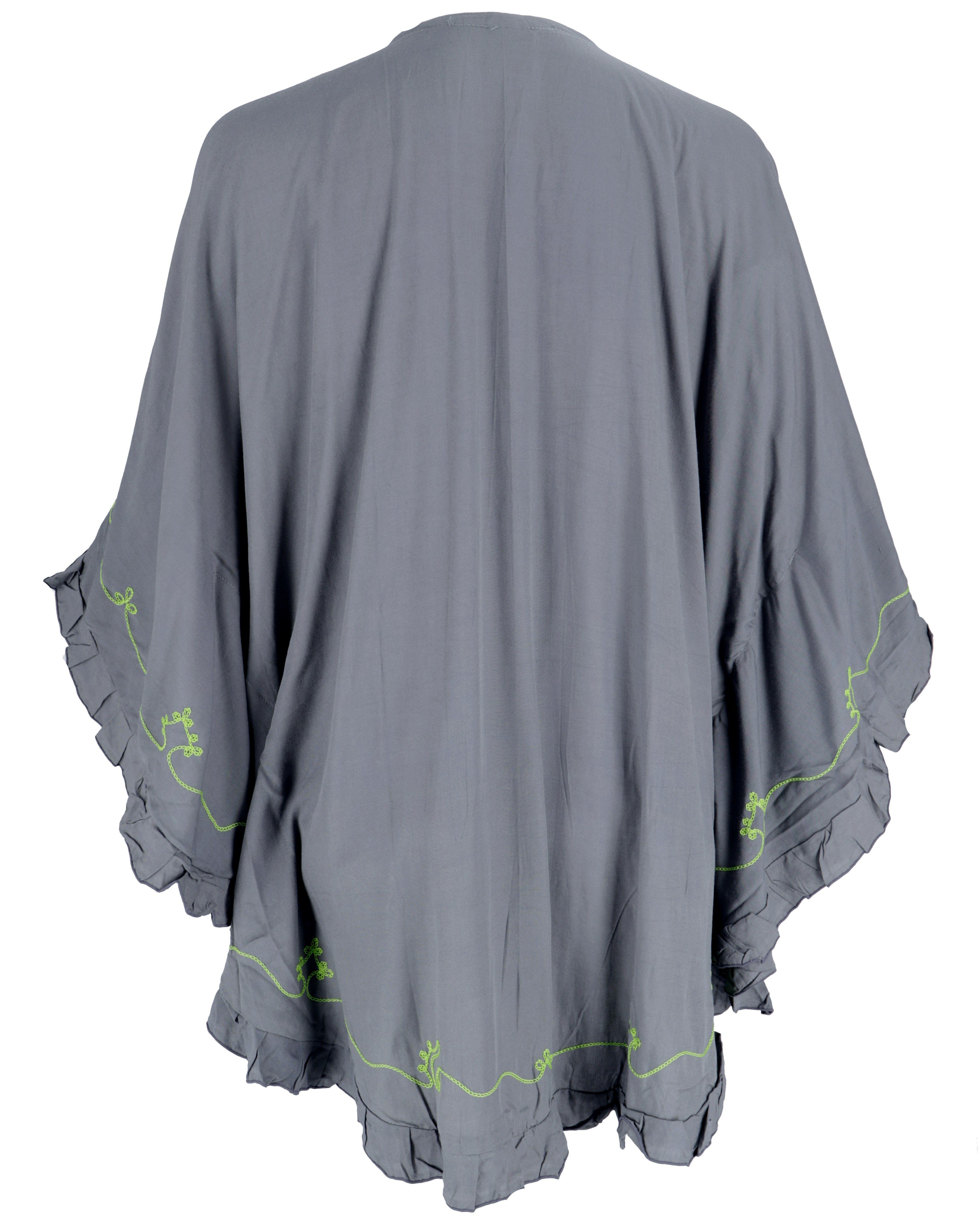 alternative Guru-Shop Poncho, grau Hippie Tunika, Bestickter Bekleidung Kaftan,.. Longbluse