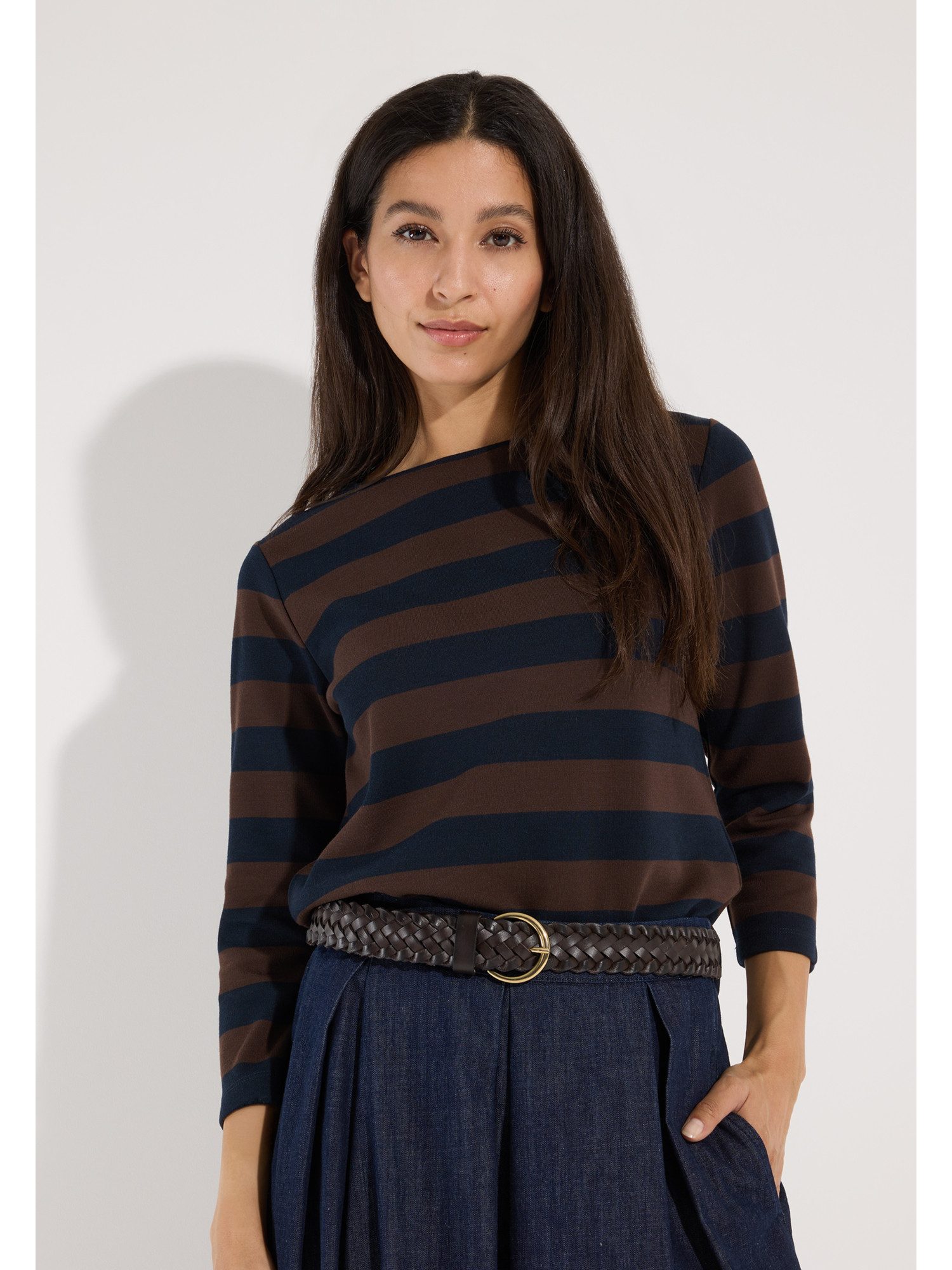 MORE&MORE 3/4-Arm-Shirt kompaktes 3/4 Arm-Boxy-Blockstreifenshirt