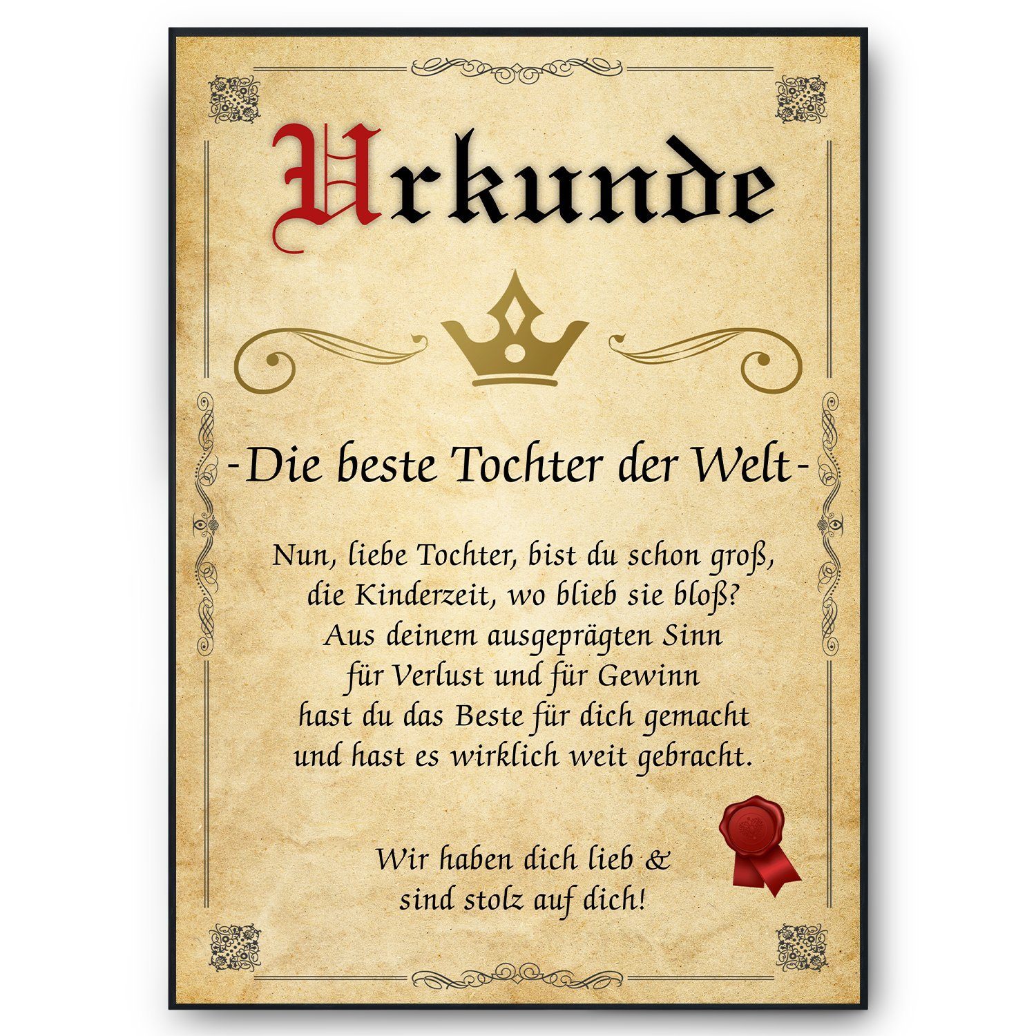 Tigerlino Poster Beste Tochter Urkunde Geschenkidee Bild Tochter Geschenk Wertschätzung