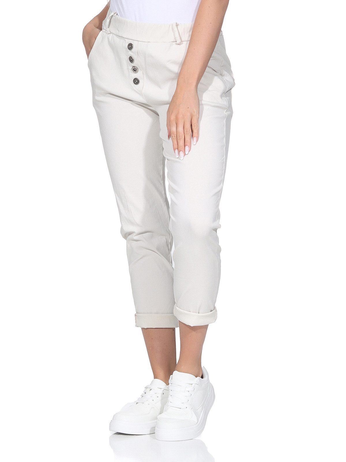 OriginalYou Stretch-Hose Freizeithose Damen Chinohose Stretch Jeans moderner Knitterlook, mit elastischem Bund & Gürtelschlaufen