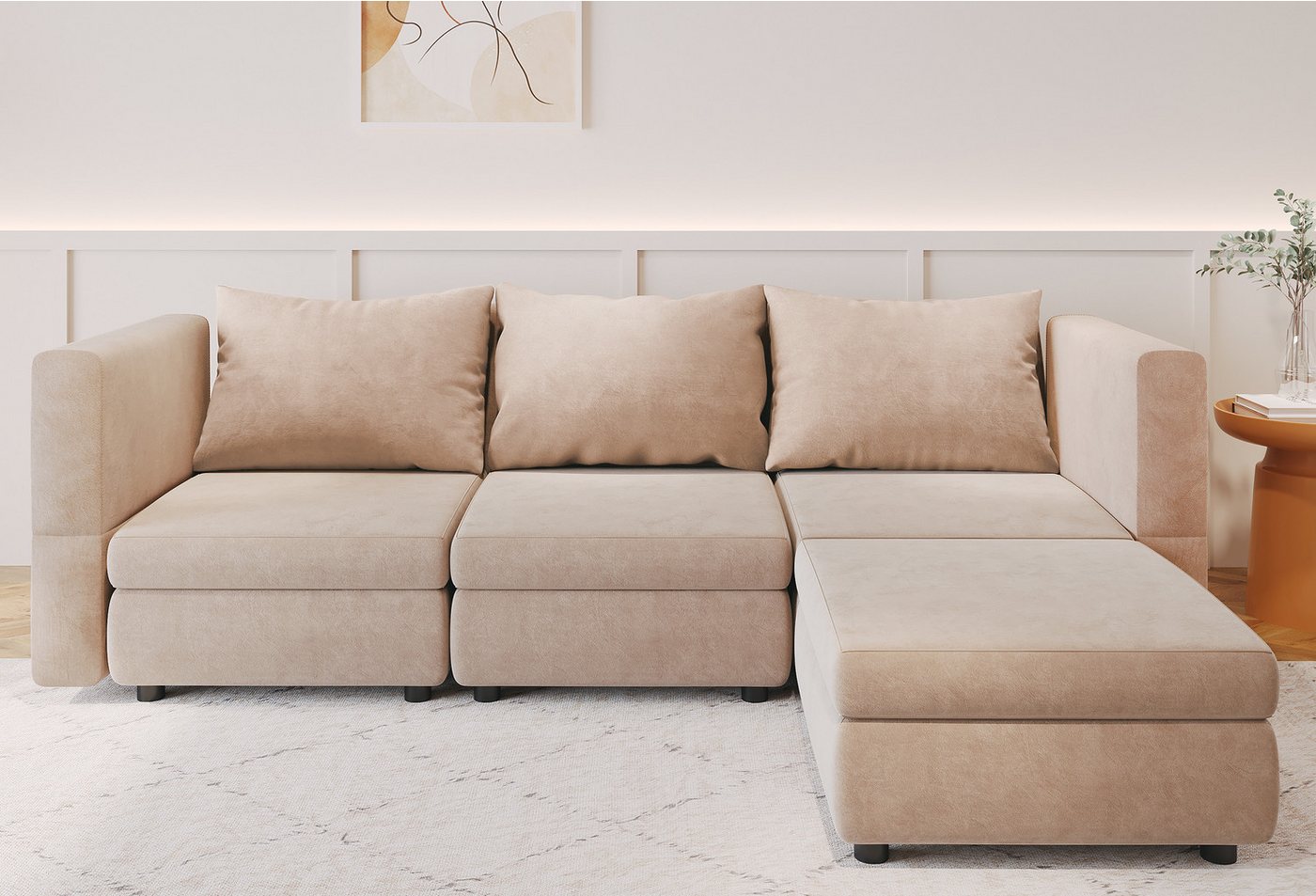 GUNJI Ecksofa Ecksofa mit Stauraum Armlehnen Verstellbarer Rückenlehnenwink günstig online kaufen