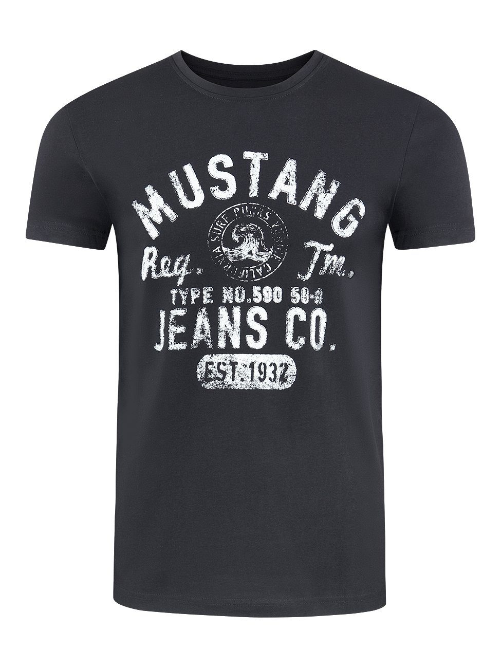 MUSTANG T-Shirt Herren Printshirt Basic Print Regular Tee (1-tlg) Kurzarm Tee Shirt mit Rundhalsausschnitt aus 100% Baumwolle