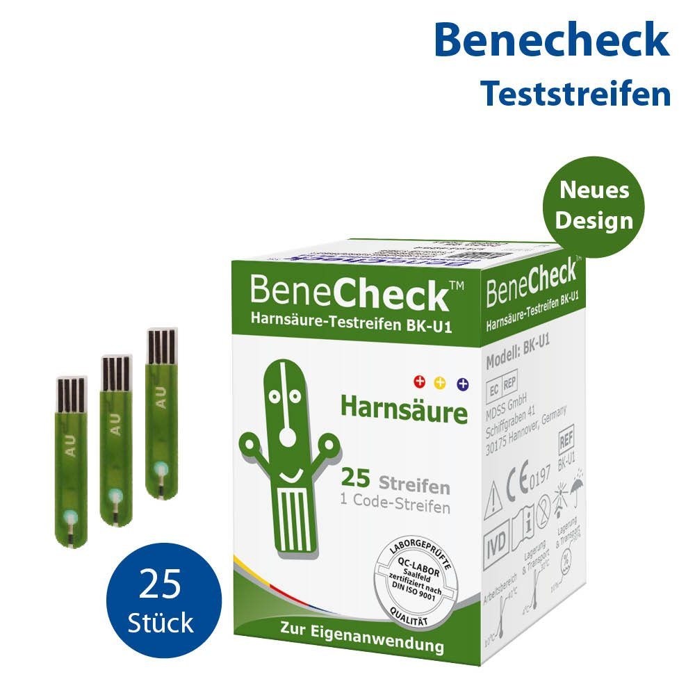 BeneCheck Harnsäure-Teststreifen BK-U1 25 Stück, Gicht Behandlung 25-St.