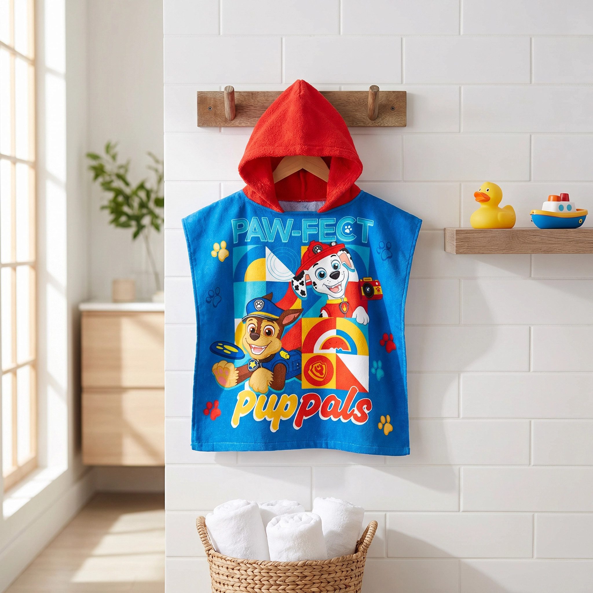 PAW PATROL Badeponcho Paw Patrol Jungen Kinder Poncho Badeponcho 100% Baumwolle, Baumwolle, Kapuze, Gr. 60x60 cm