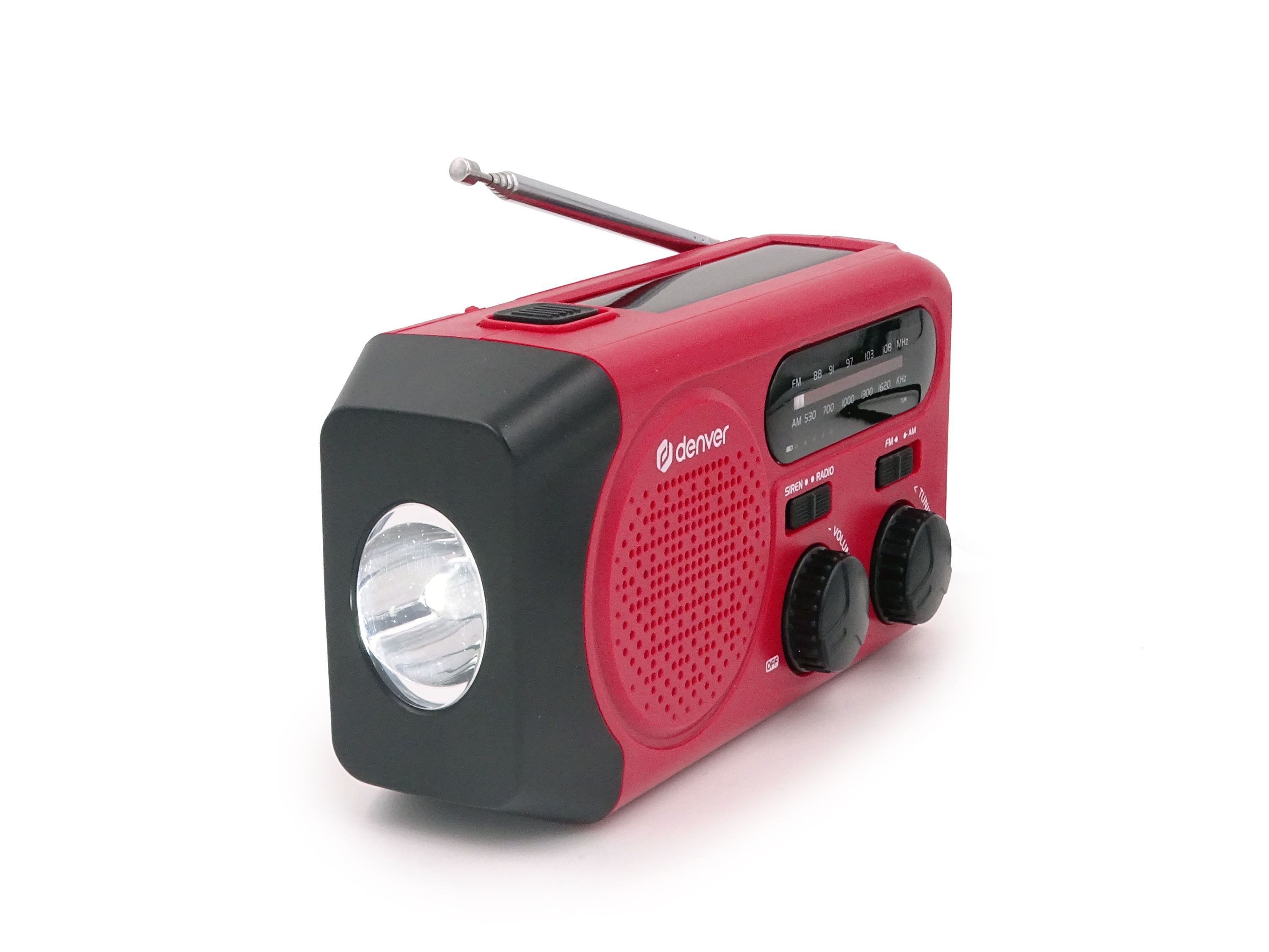 Denver SCR-2010 Radio (AM, FM, Handkurbel, Solar, SOS-Sirene, Taschenlampe, Batteriestandsanzeige, Solar + Handkurbel + Powerbank, SOS, LED-Taschenlampe)