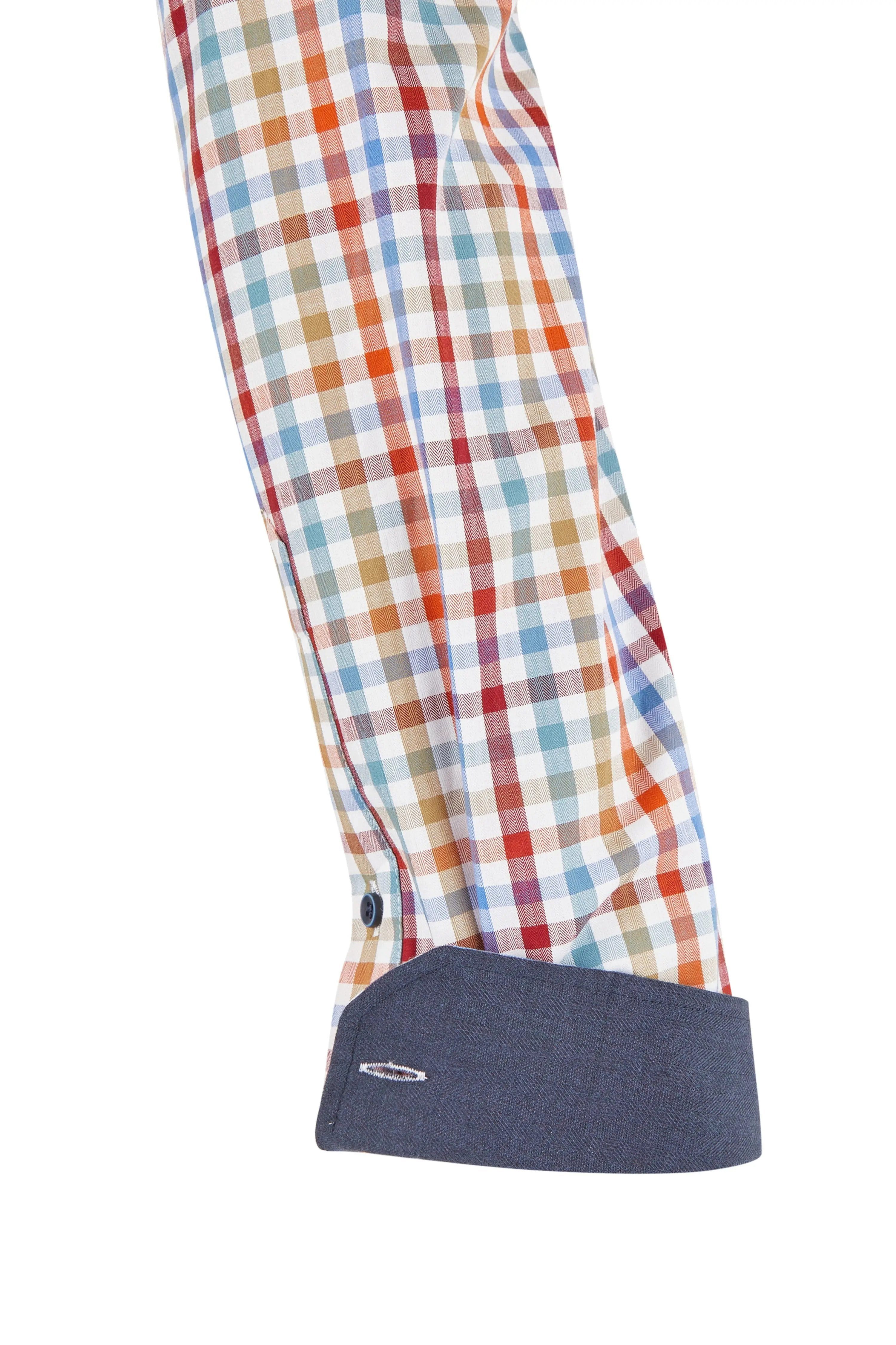 Haupt Langarmhemd Haupt Popelin Modern Fit Langarm Herrenhemd mit kariertem Muster in