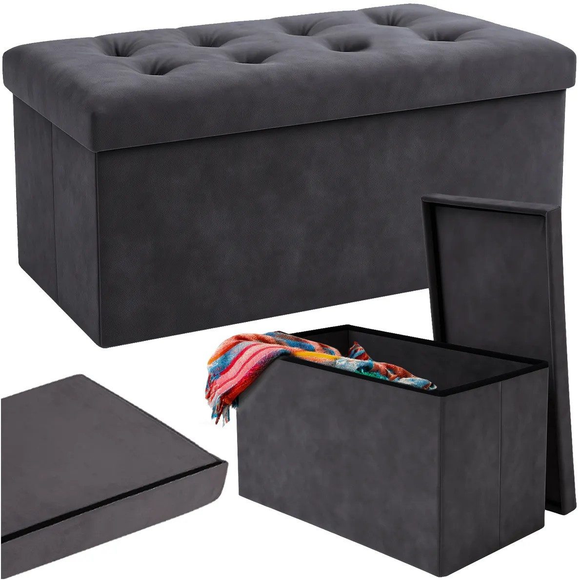 Ruhhy Sitzsack Sitzhocker Aufbewahrungstruhe Sitzbank (Spar-Set, 1 St., 76 x 38 x 38 cm faltbar), faltbar, Stauraum 110 l, wasserabweisend, Velours