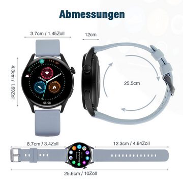ombar 1,28 Zoll Touchscreen Fitnessuhr Damen Smartwatch (1.28 Zoll) Wasserdicht Sportuhr Schrittzähler mit Telefonfunktion Herzfrequenz, SpO2, Schlafmonitor, 1-tlg.
