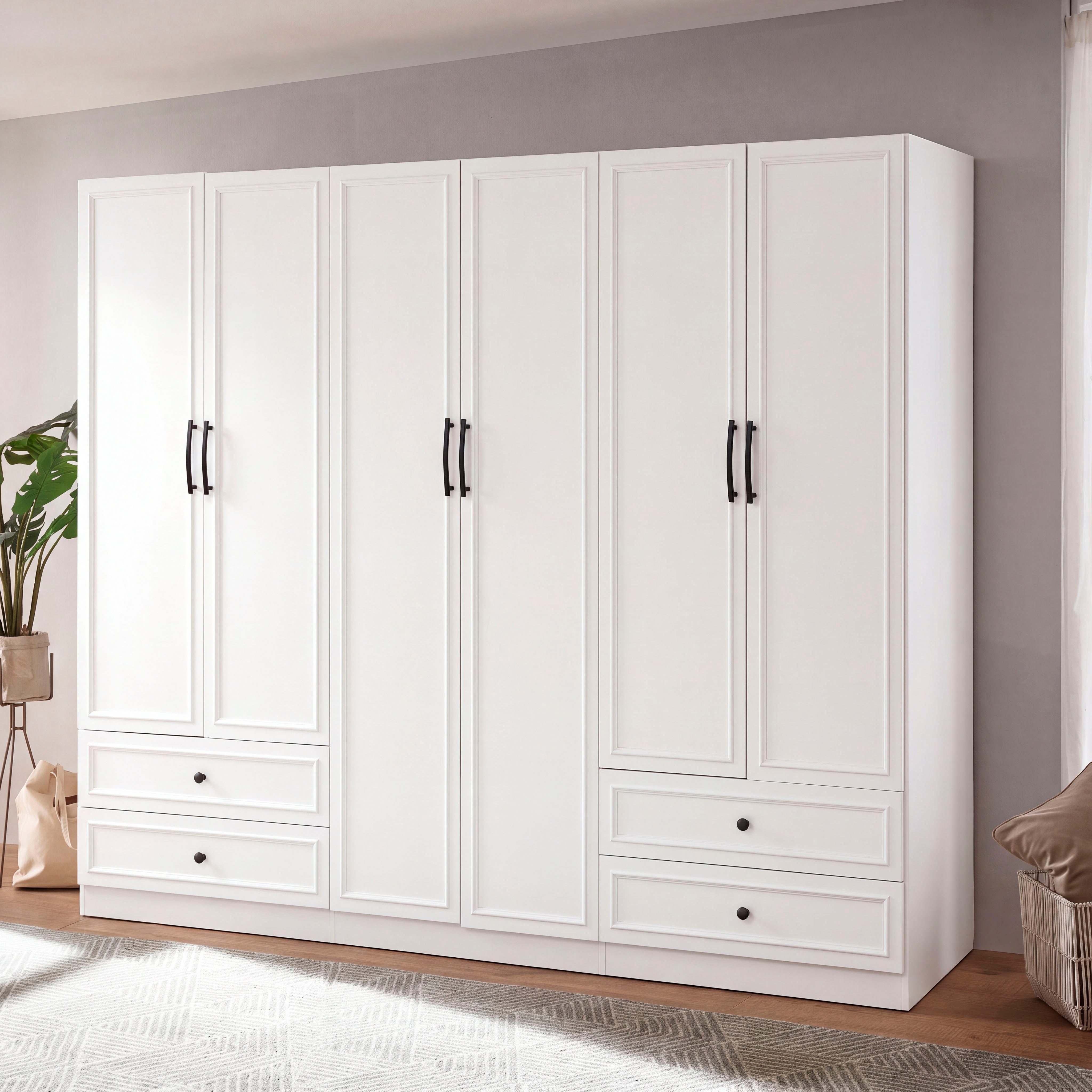 OTTO home Kleiderschrank Arrian 240 cm Weiß, 6-türiger Drehtürenschrank im Landhausstil (mit 4 Schubladen & Organizern, FSC Zertifiziert) XXL STAURAUM FÜR IHR ZUHAUSE