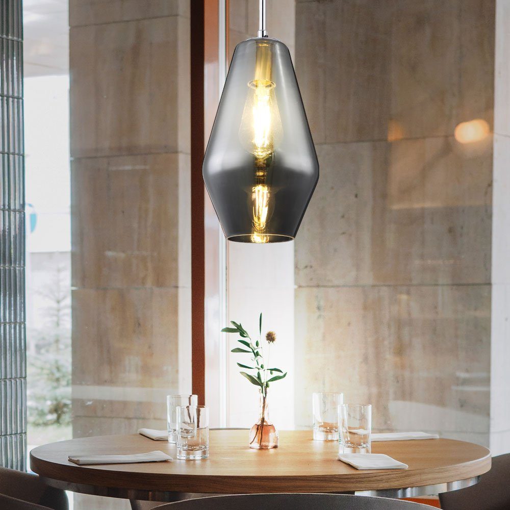 Design Hänge Lampe Glas Muster Esszimmer Küchen Pendel Leuchte Textil Kabel grau 