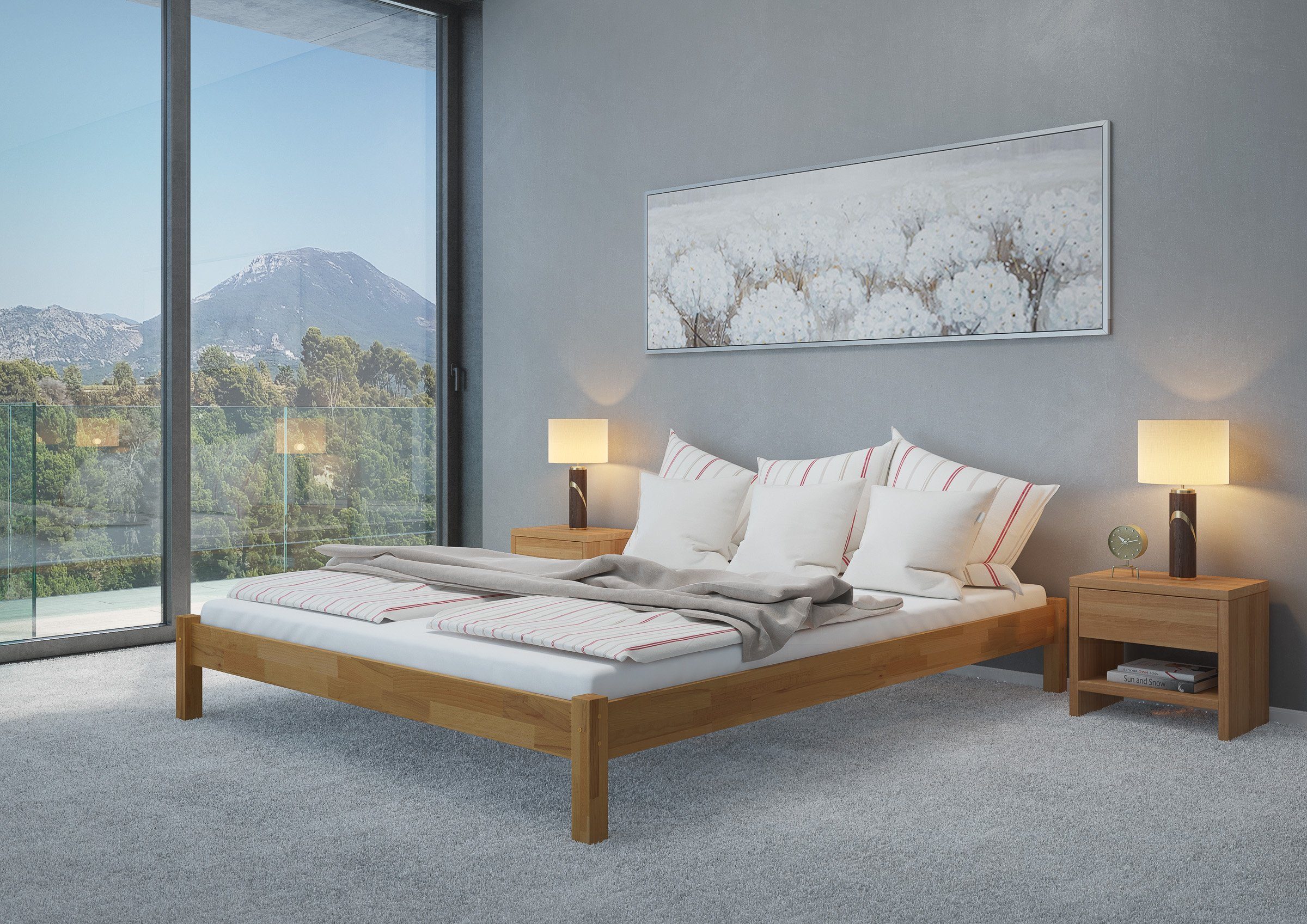Einzelbett lackiert farblos Buche Kingsize-Bett Doppelbett 180x220, Massivholz überlang ERST-HOLZ