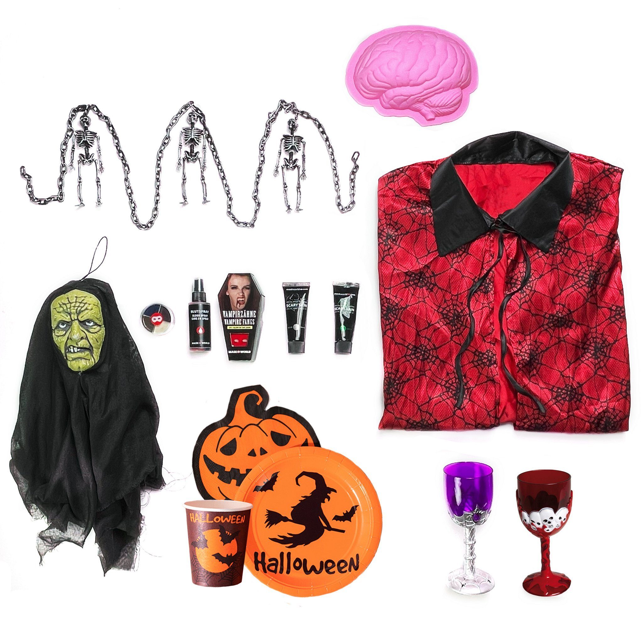 Maskworld Kostüm Halloween Party & Deko Box 34-teilig, Bereite dich auf die ultimative Halloween-Party vor – mit unserer ex