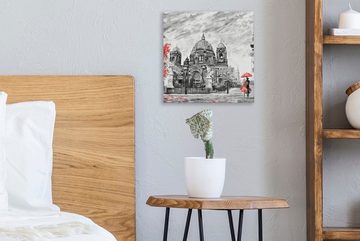 OneMillionCanvasses® Gemälde Malerei - Architektur - Baum - Rot, (1 St), Leinwand Bilder für Wohnzimmer Schlafzimmer