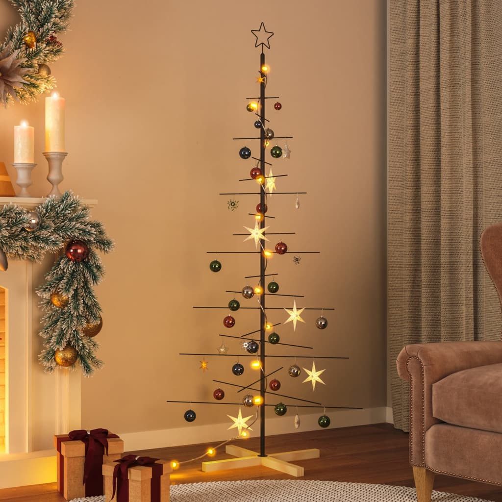 vidaXL Künstlicher Weihnachtsbaum Weihnachtsbaum Metall mit Holzständer Schwarz 180 cm