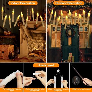 autolock LED-Kerze 12 Stück Fantasy-Schwimmkerzen mit Zauberstab-Fernbedienung, Halloween Weihnachten Dekoration Schwimmende Kerzen,Warmes Licht