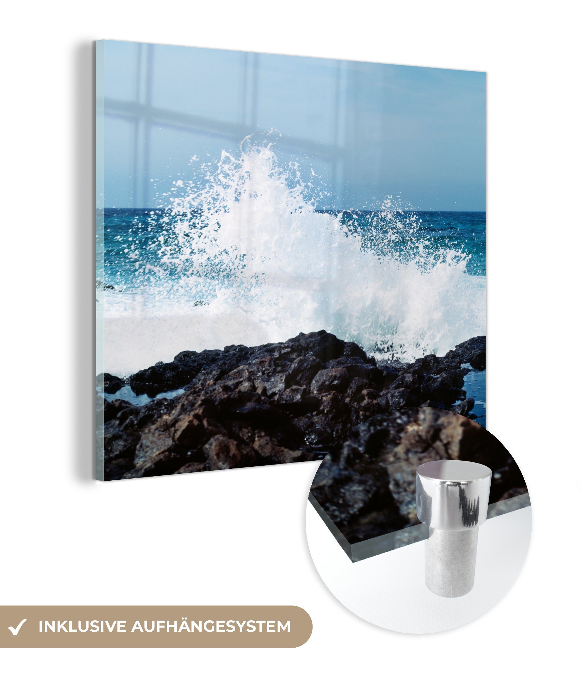 MuchoWow Acrylglasbild Glas Golf - - Glas Meer, auf Foto - Bilder (1 - Wanddekoration auf - Stein St), Glasbilder Wandbild