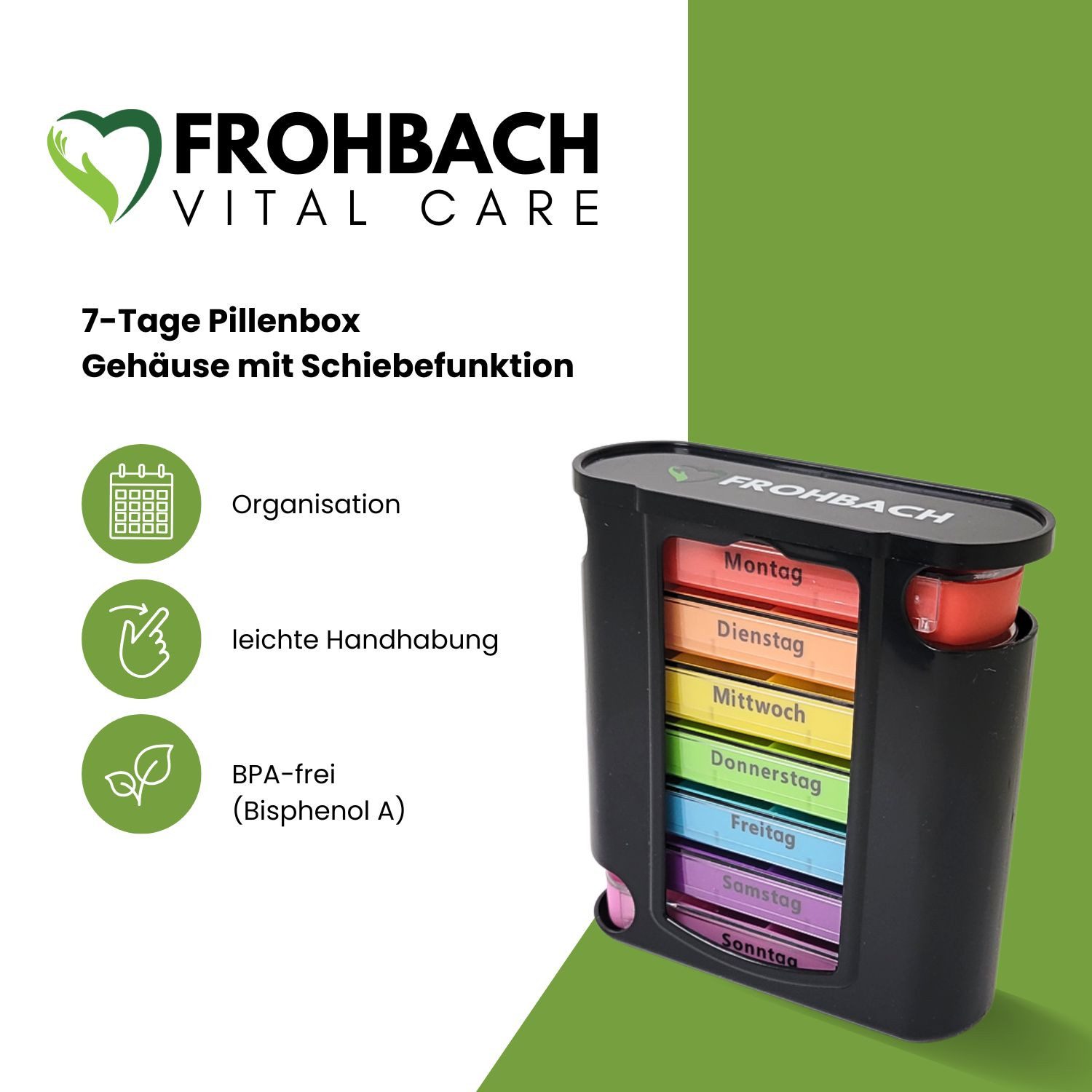 Frohbach Pillendose 7 Tage Pillendose Tablettenbox - Für 1 Woche, 4 Fächer pro Tag (1 St)