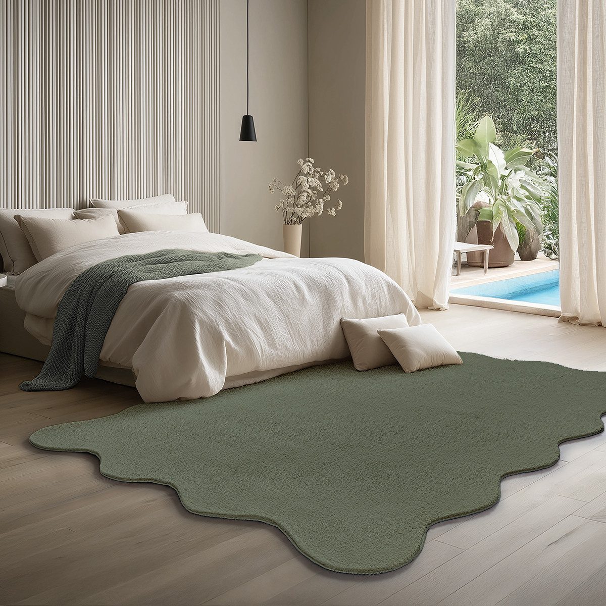the carpet Teppich Relax Scallop kuschelig & Super Soft, wellenförmig, Anti-Rutsch Unterseite, Waschbar bis 30 Grad, Felloptik