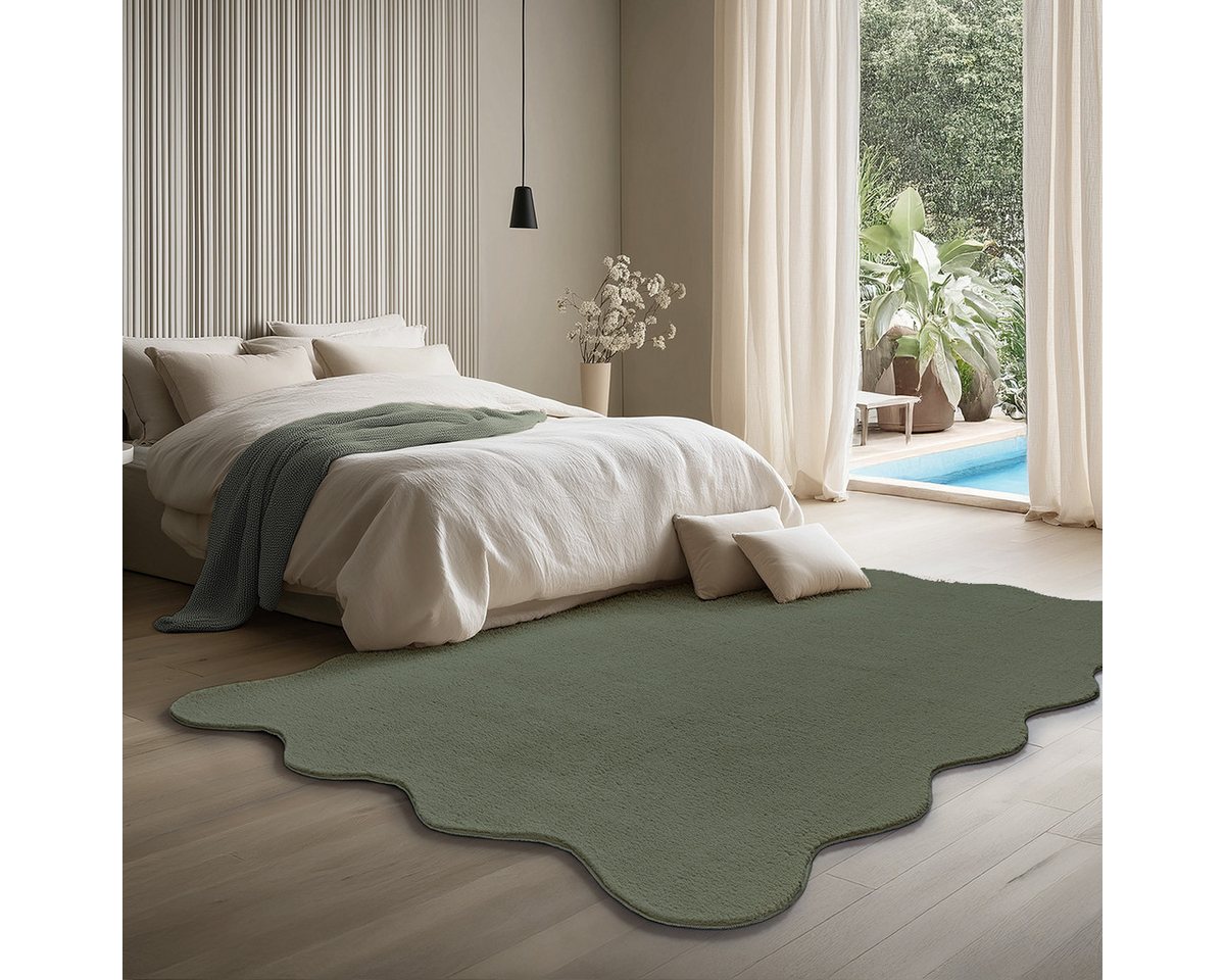the carpet Teppich kuschelig & Super Soft, Anti-Rutsch Unterseite, wellenförmig, Höhe: 16 mm, Waschbar bis 30 Grad, Felloptik, Wohnzimmer Teppich, Kundenliebling